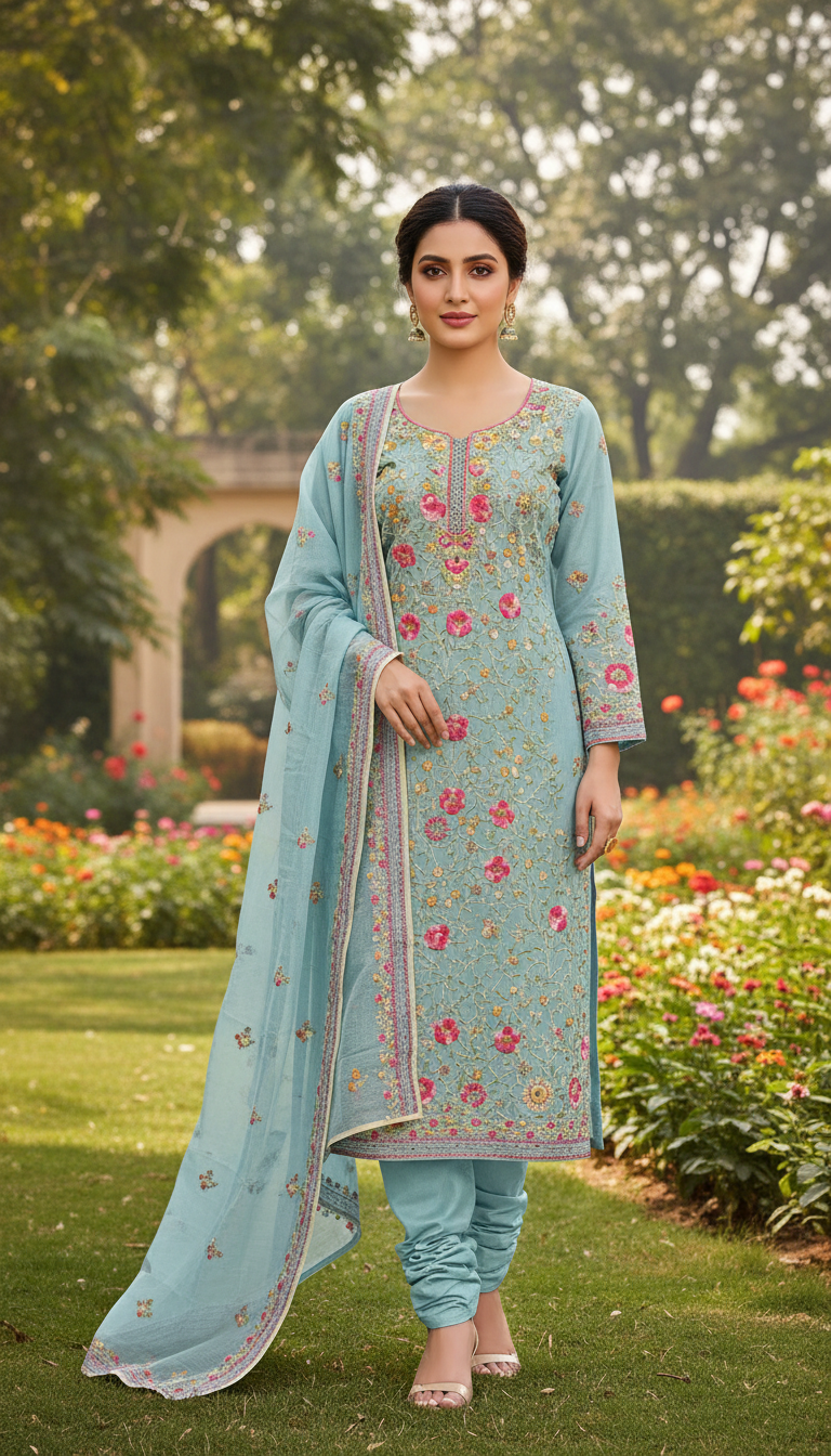Powder Blue Royal Bloom Kurta Set