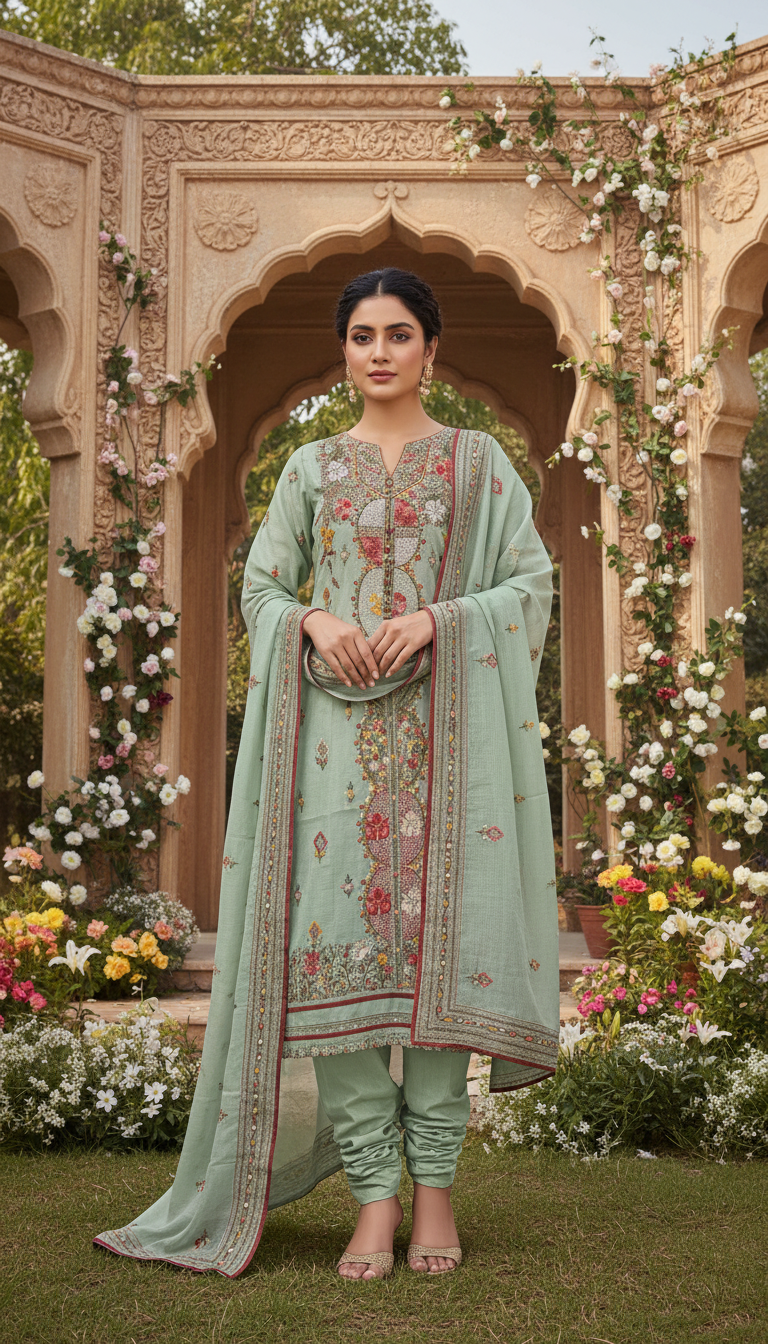 Pista Parinaaz Aari Embroidered Suit (Unstitched)