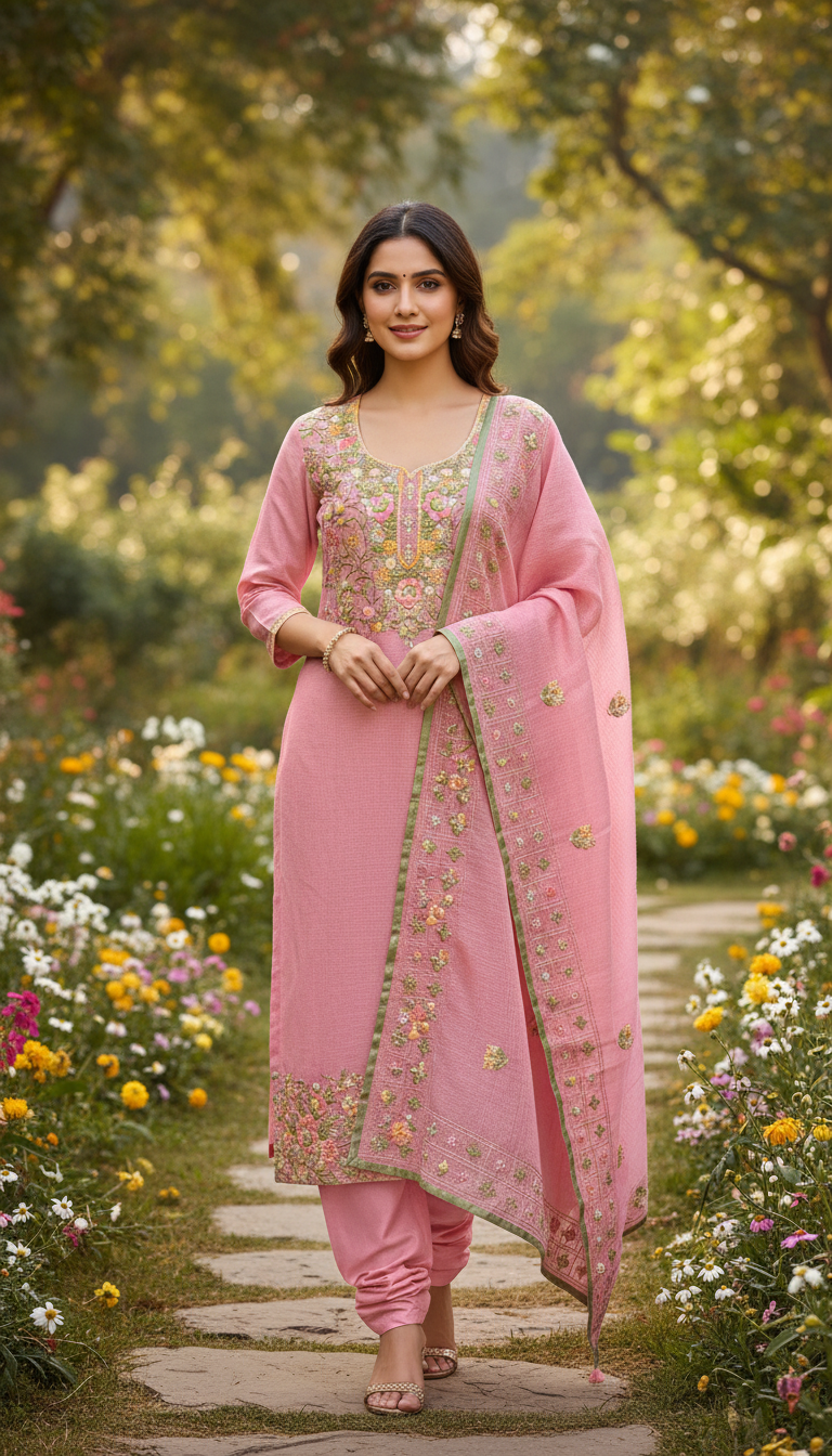 Blush Glade Aari Embroidered Suit