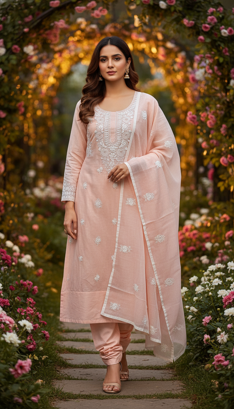Peach Petal Aari Embroidered Suit (Unstitched)