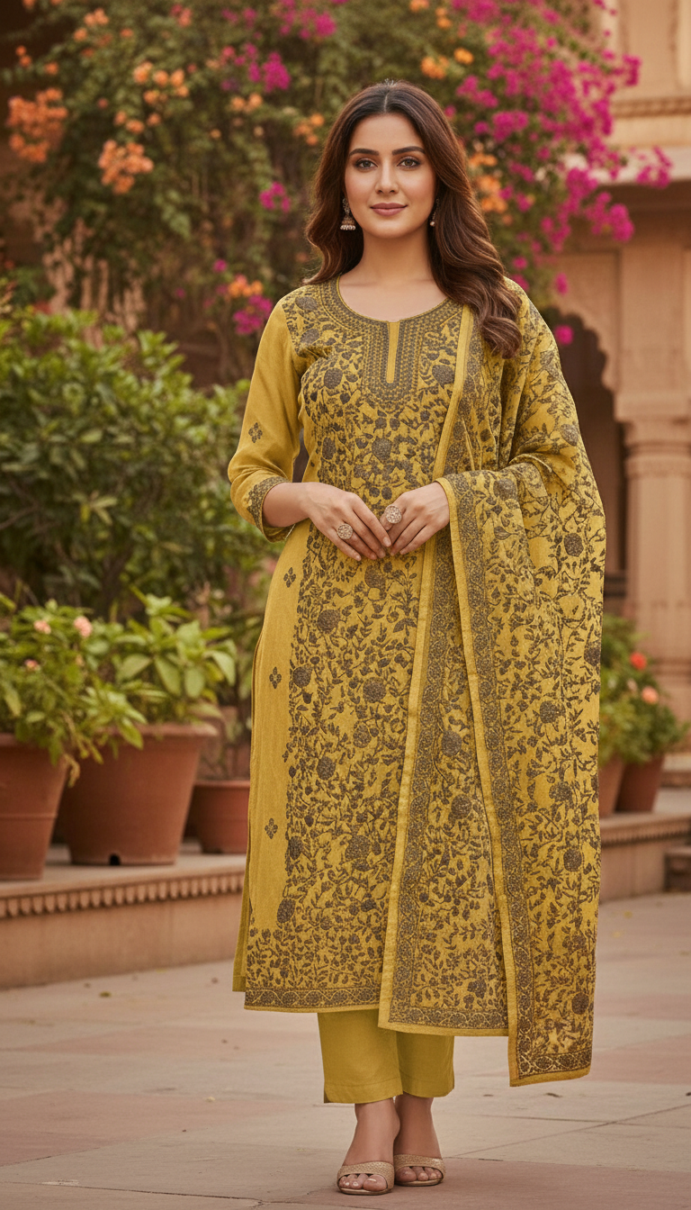 Artisan Heritage Aari Embroidered Unstiched Suit Set (Unstitched)