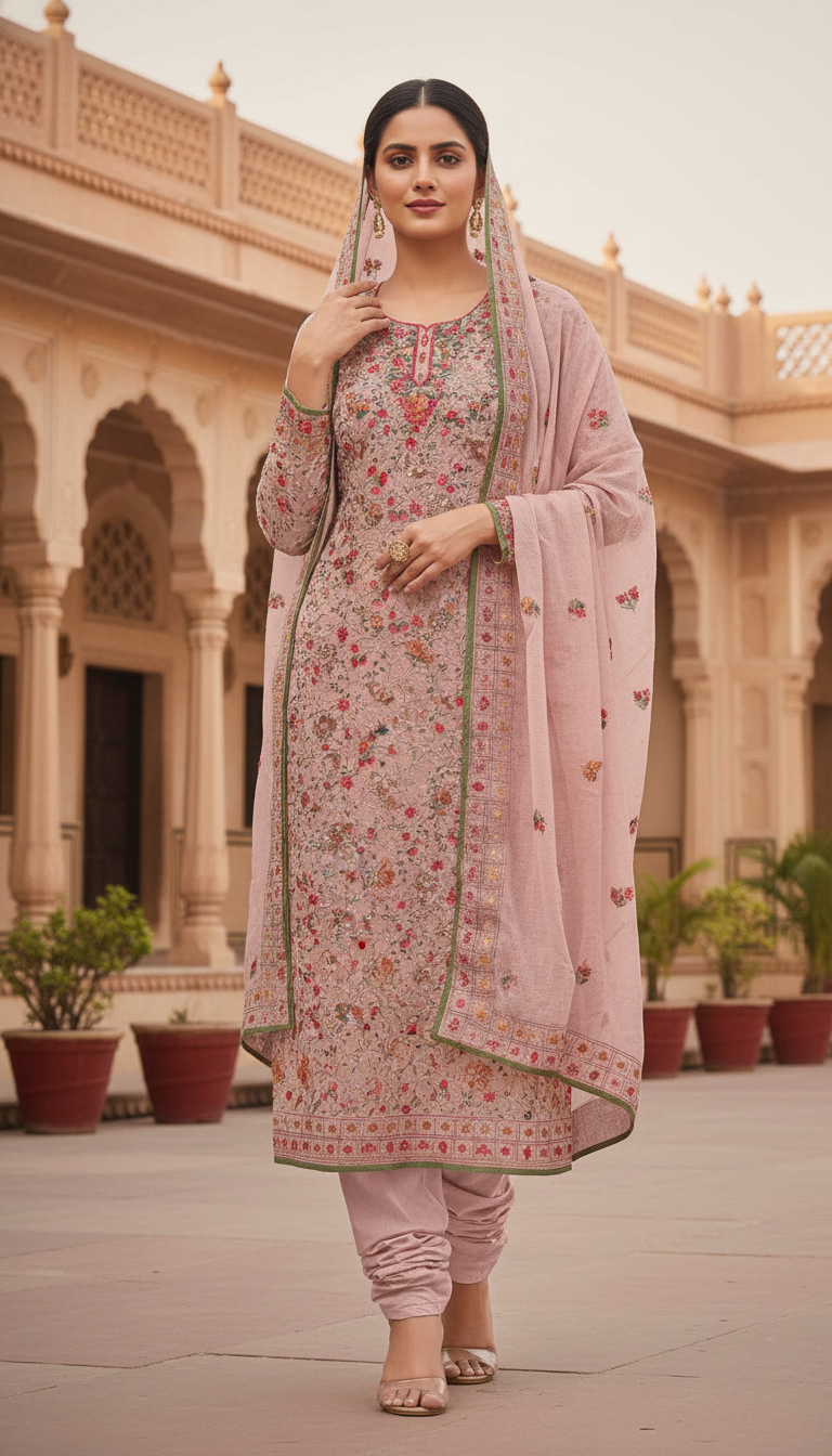 Rose Pink Regal Jaal Kurta Set