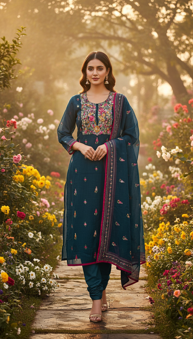 Navy Jaal Kurta Set