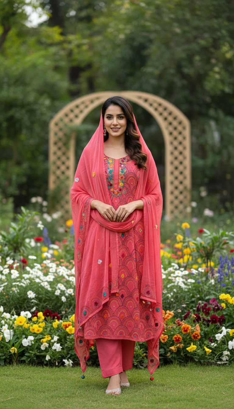 Crimson Rose Aari Embroidered Suit Set (Unstitched)