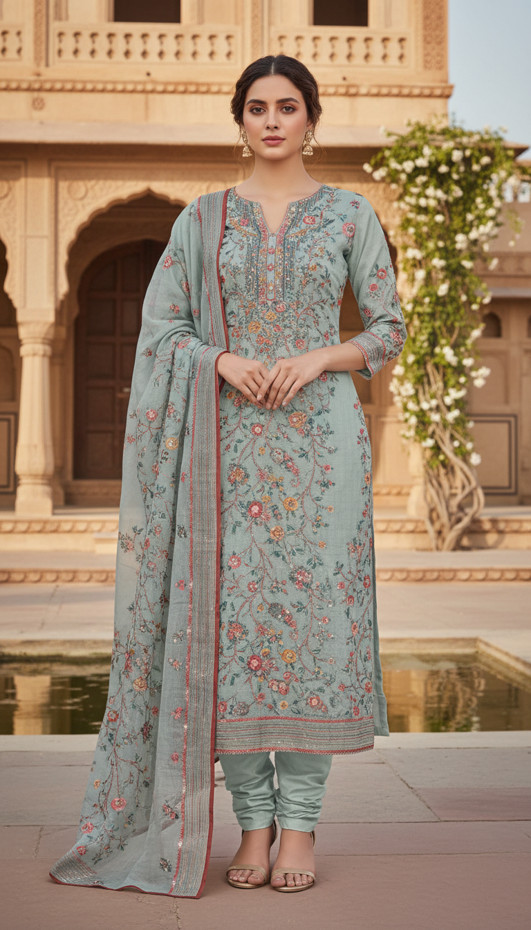 Aqua Blue Bloom Kurta Set