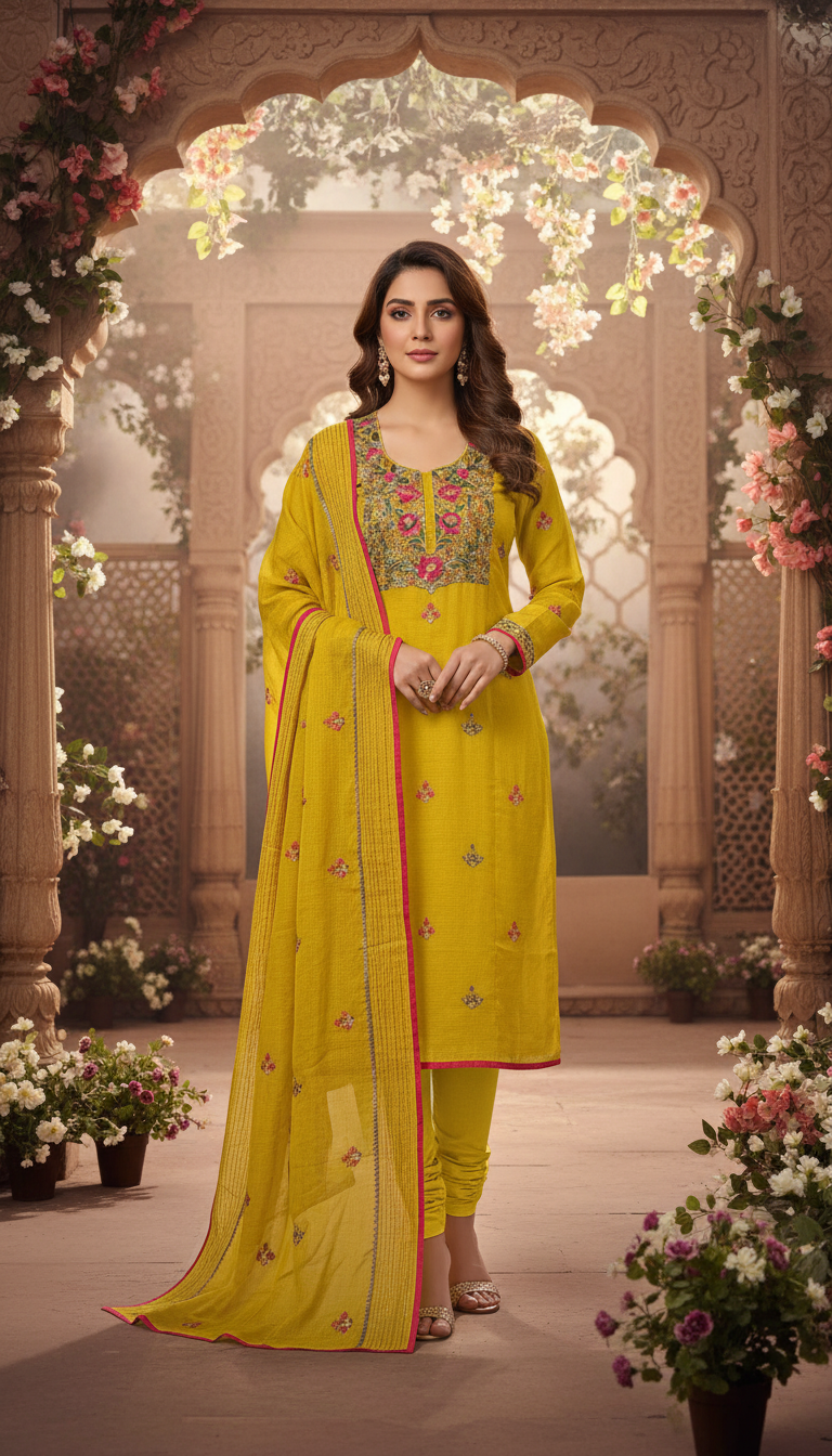 Sunshine Yellow Neck Highlight Kurta Set