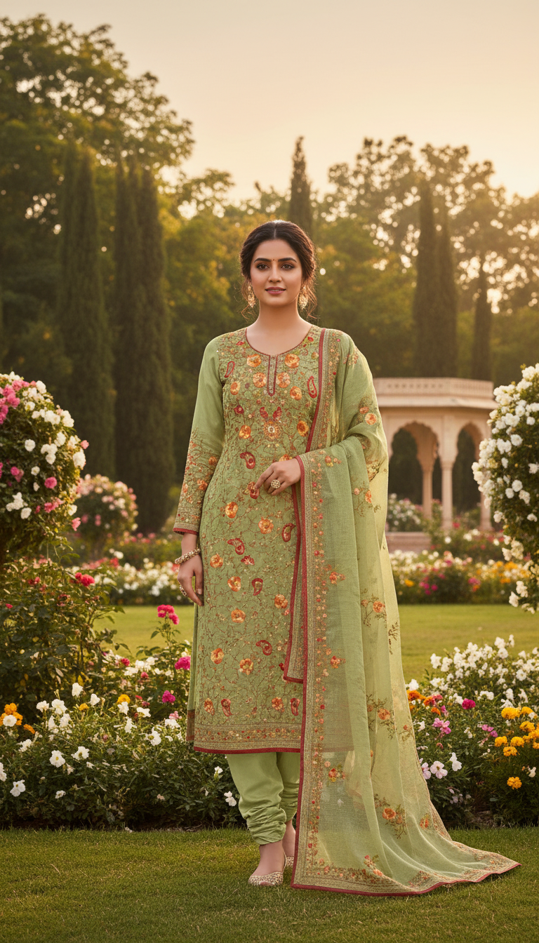 Amber Radiance Hand Embroidered Suit (Unstitched)