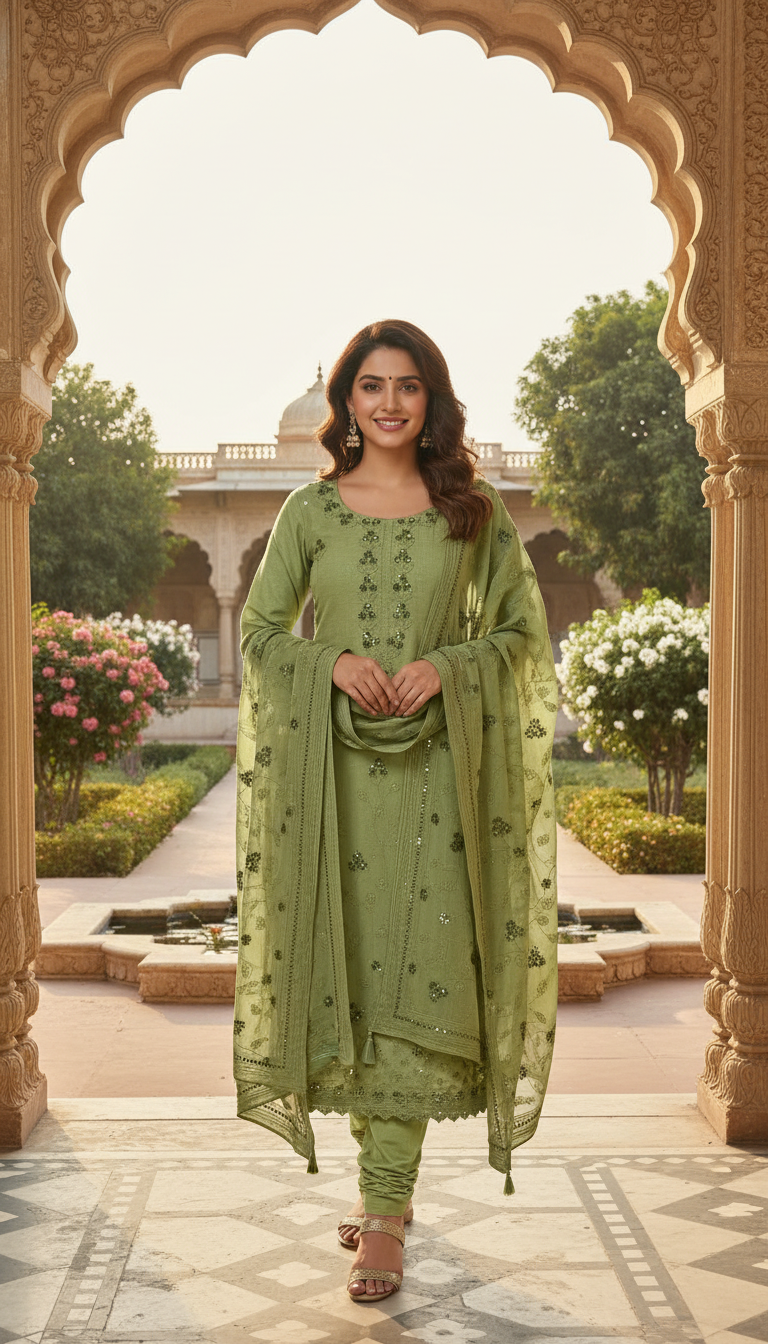 Heritage Buti Embroidered Suit Set (Unstitched)
