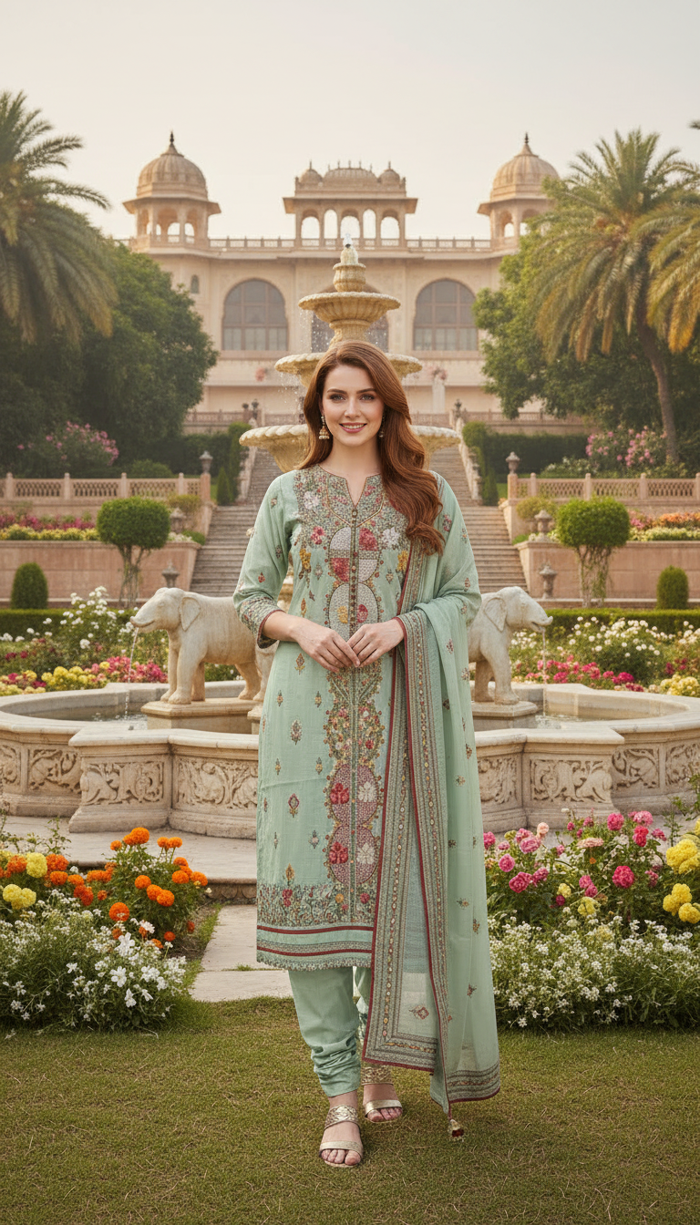 Pista Parinaaz Aari Embroidered Suit (Unstitched)