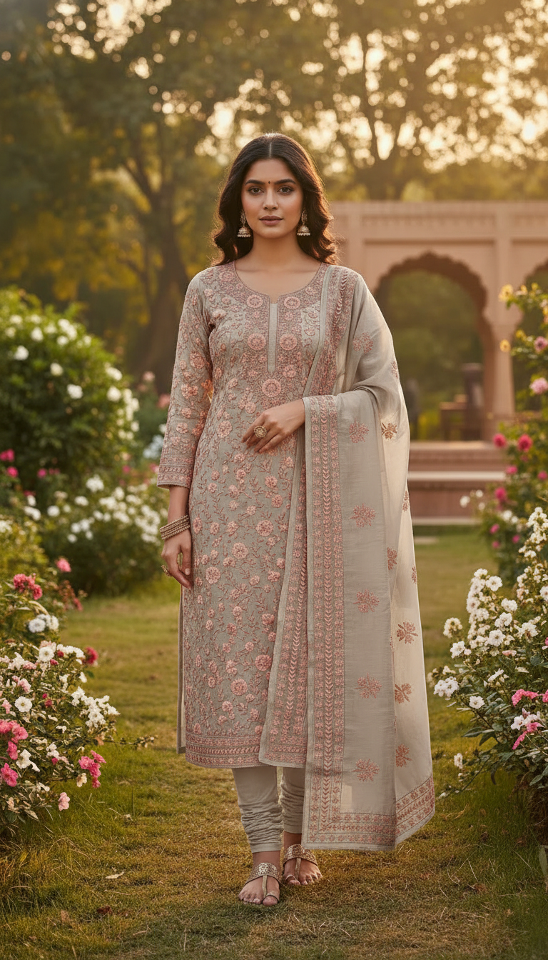 Veda Aari Embroidered Suit Set (Unstitched)