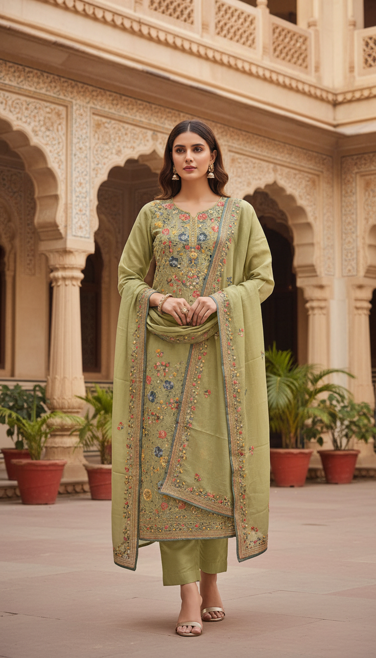 Sage Green Vintage Kurta Set