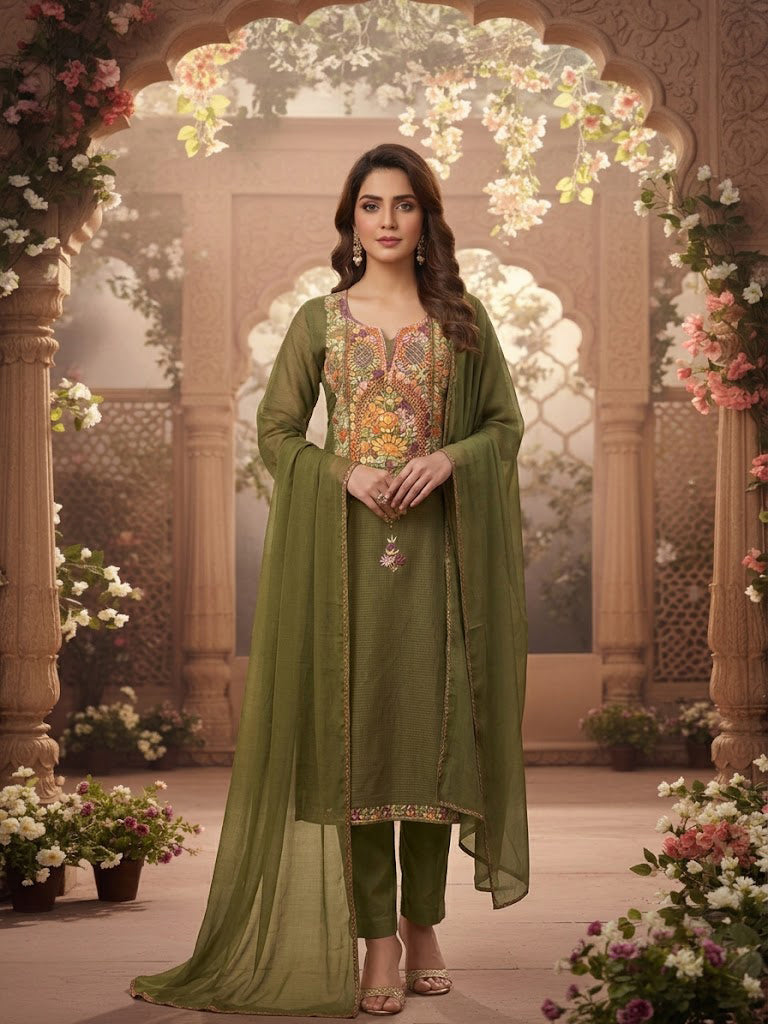 The Royal Olive Gulzar Embroidered Set