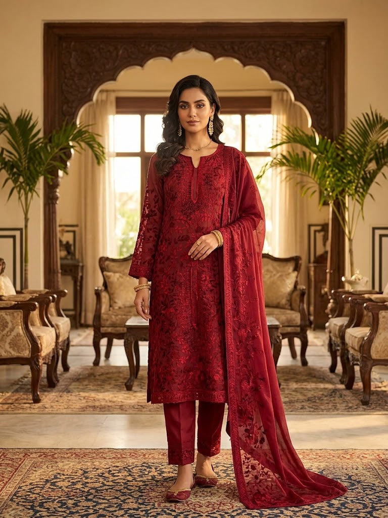 The Shehzadi Crimson Monochrome Suit Set