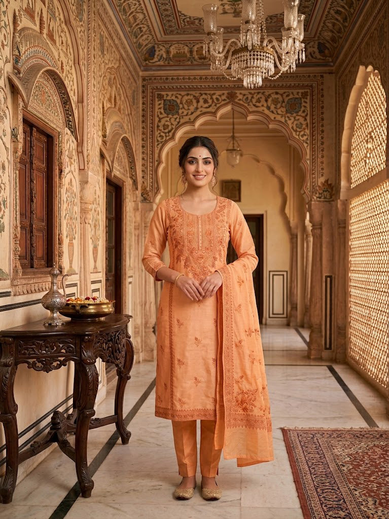 The Sahiba Apricot Embroidered Set