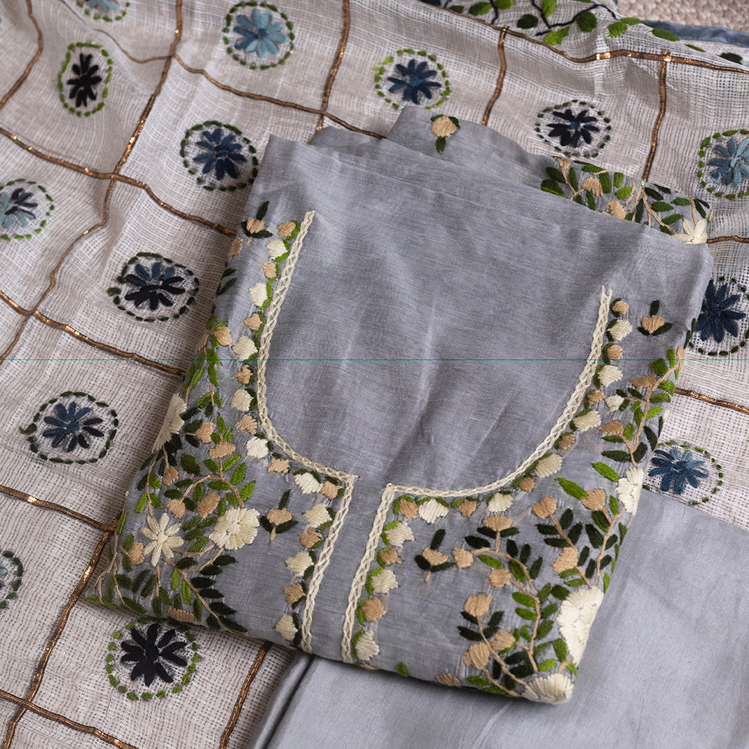 Uniques Okaish Jaal Grey embroidered unstitched suit