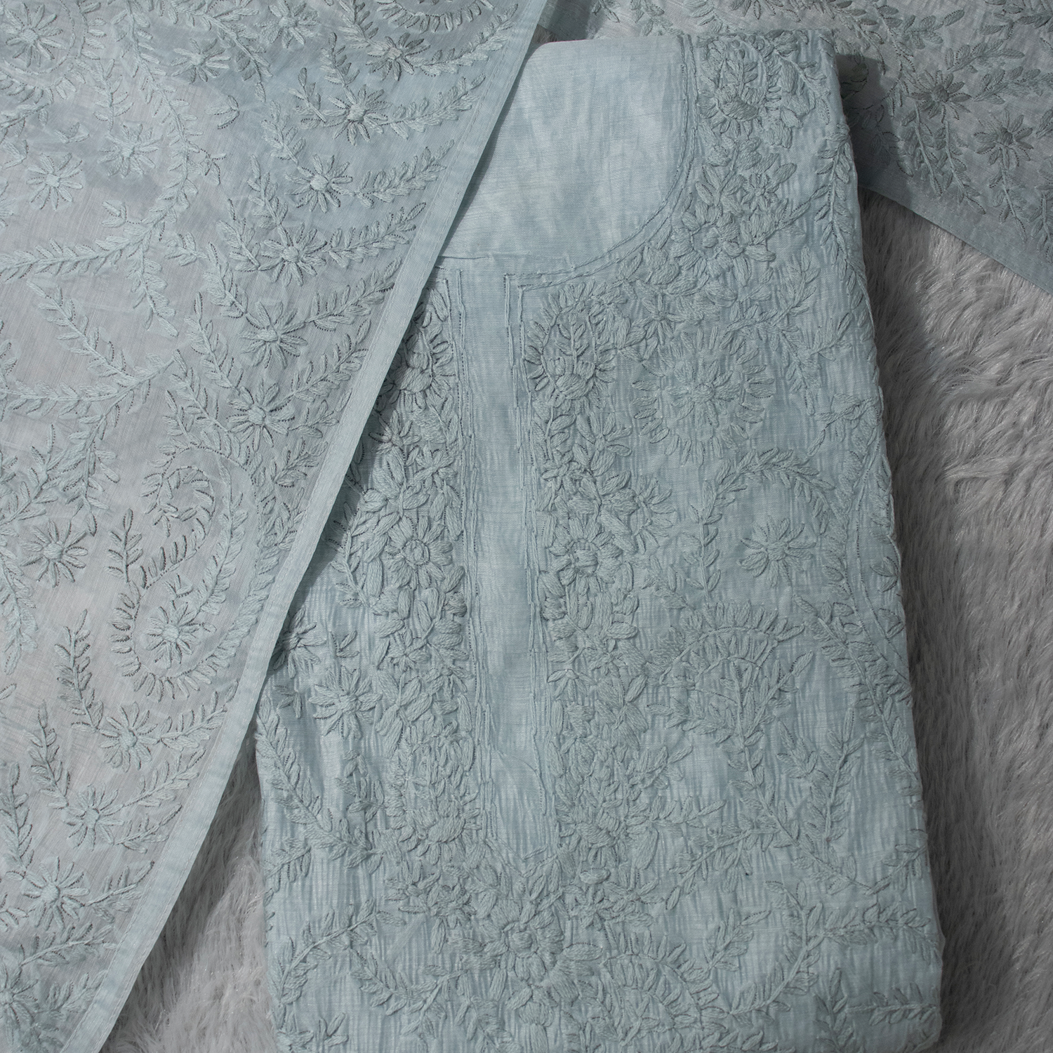 Gulnaar rang tick teal unstitched suit