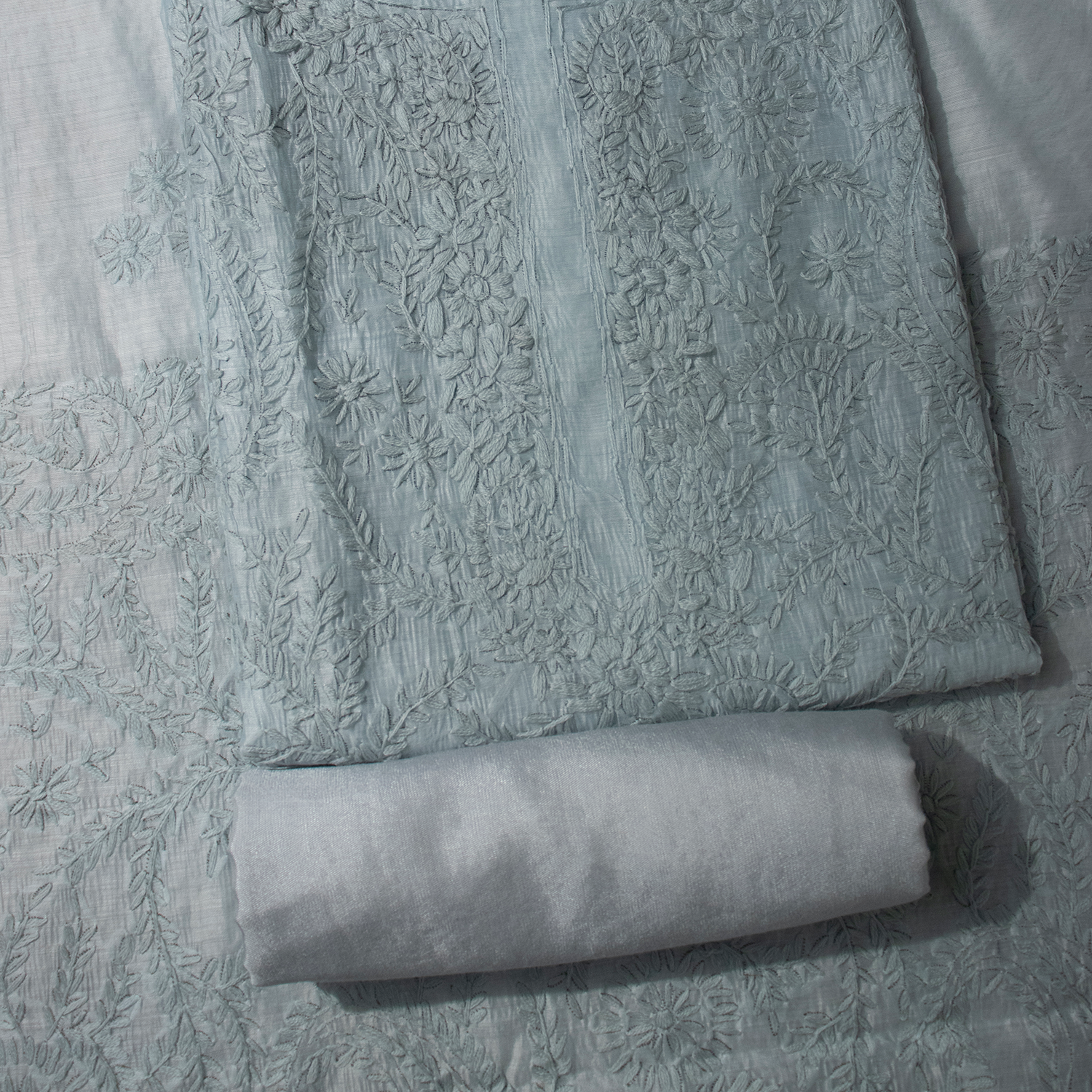 Gulnaar rang tick teal unstitched suit