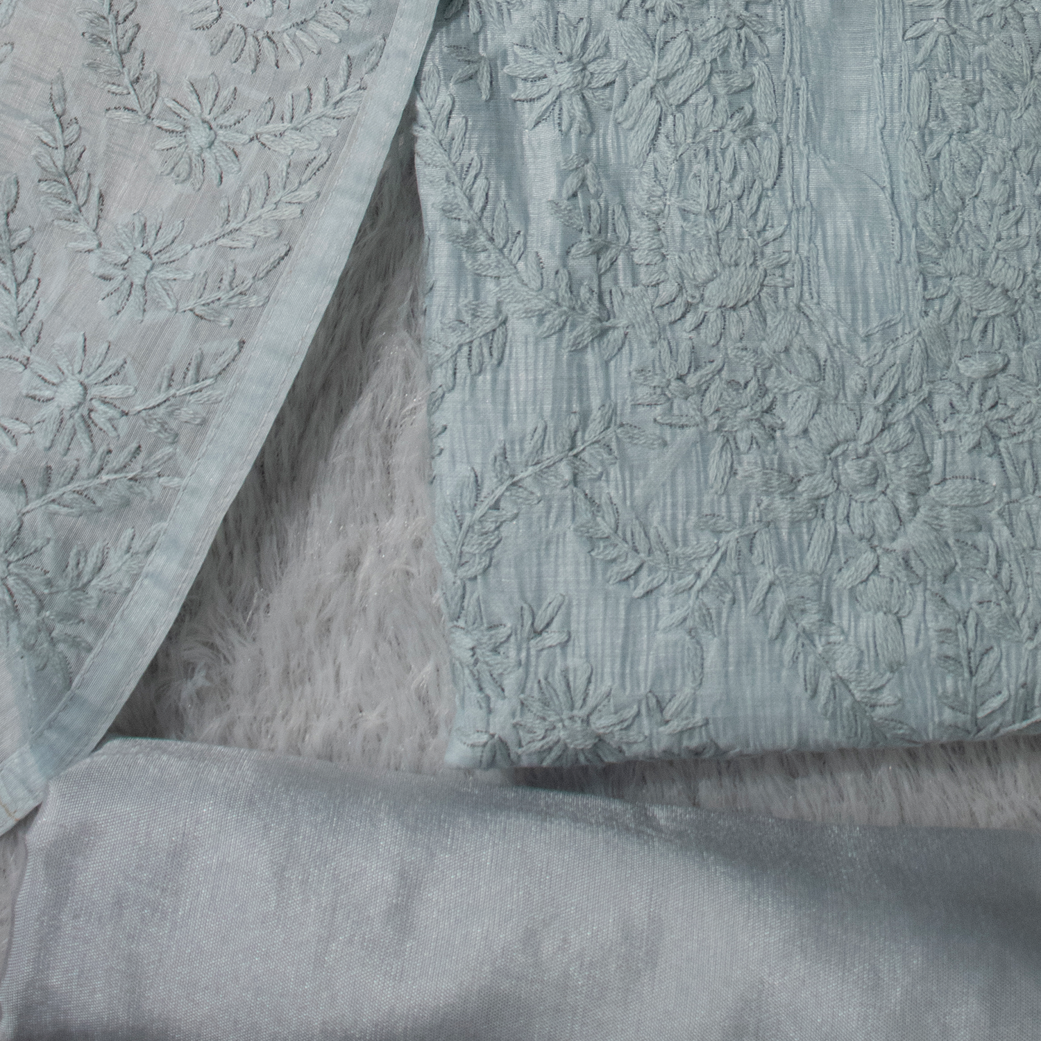 Gulnaar rang tick teal unstitched suit