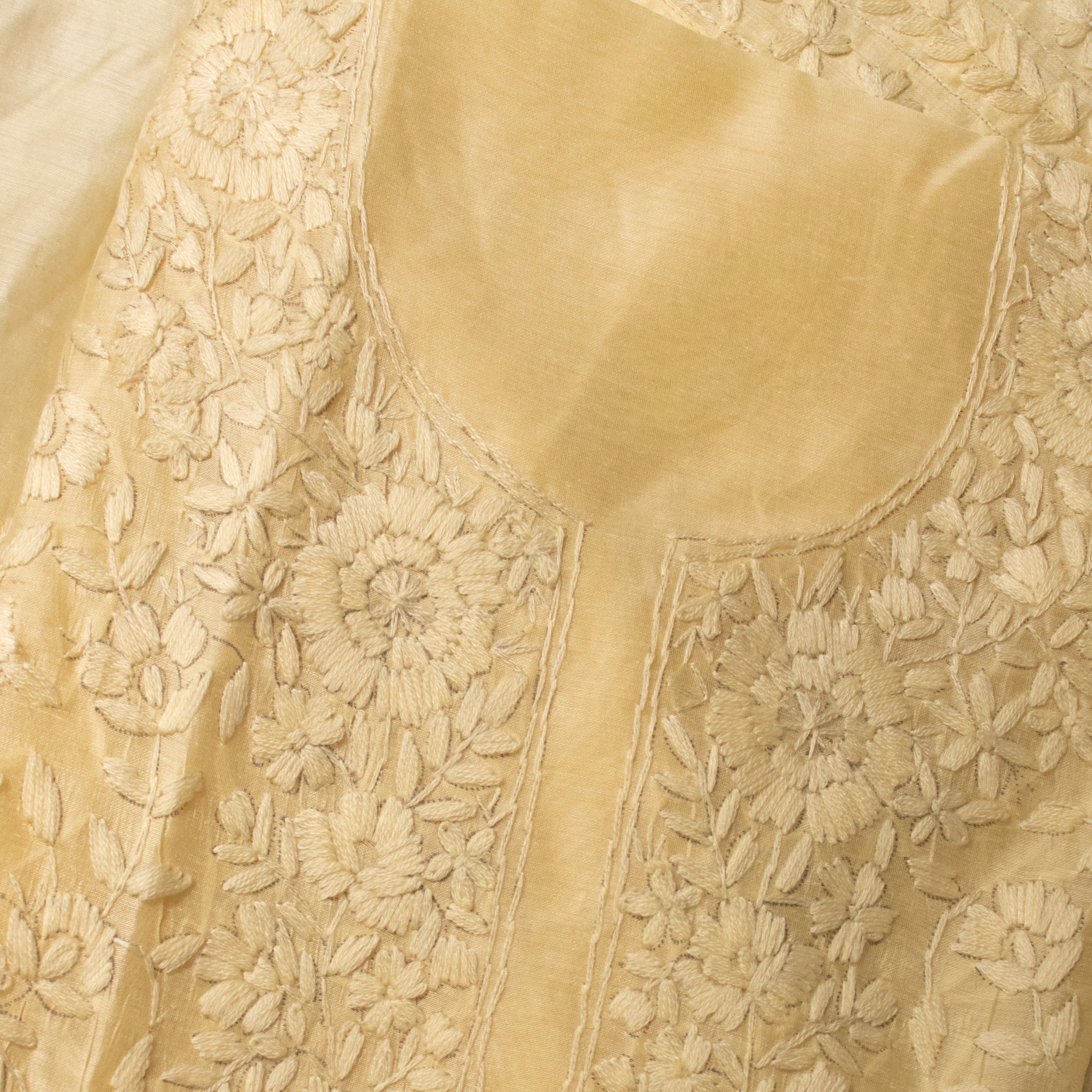 Chanderi Cotton Embroidered Unstitched Suit Set Yellow Ivory