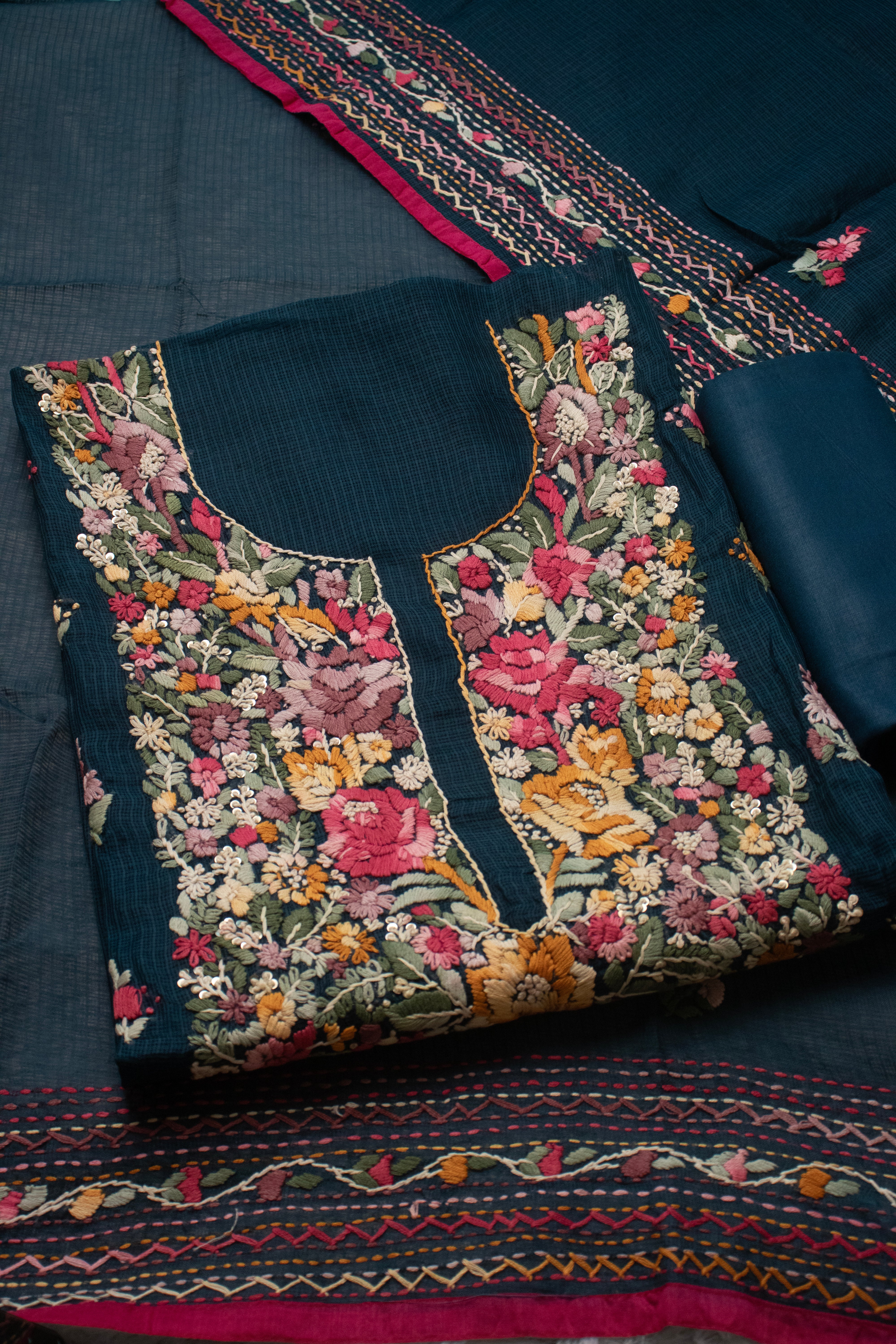 Navy Jaal Kurta Set