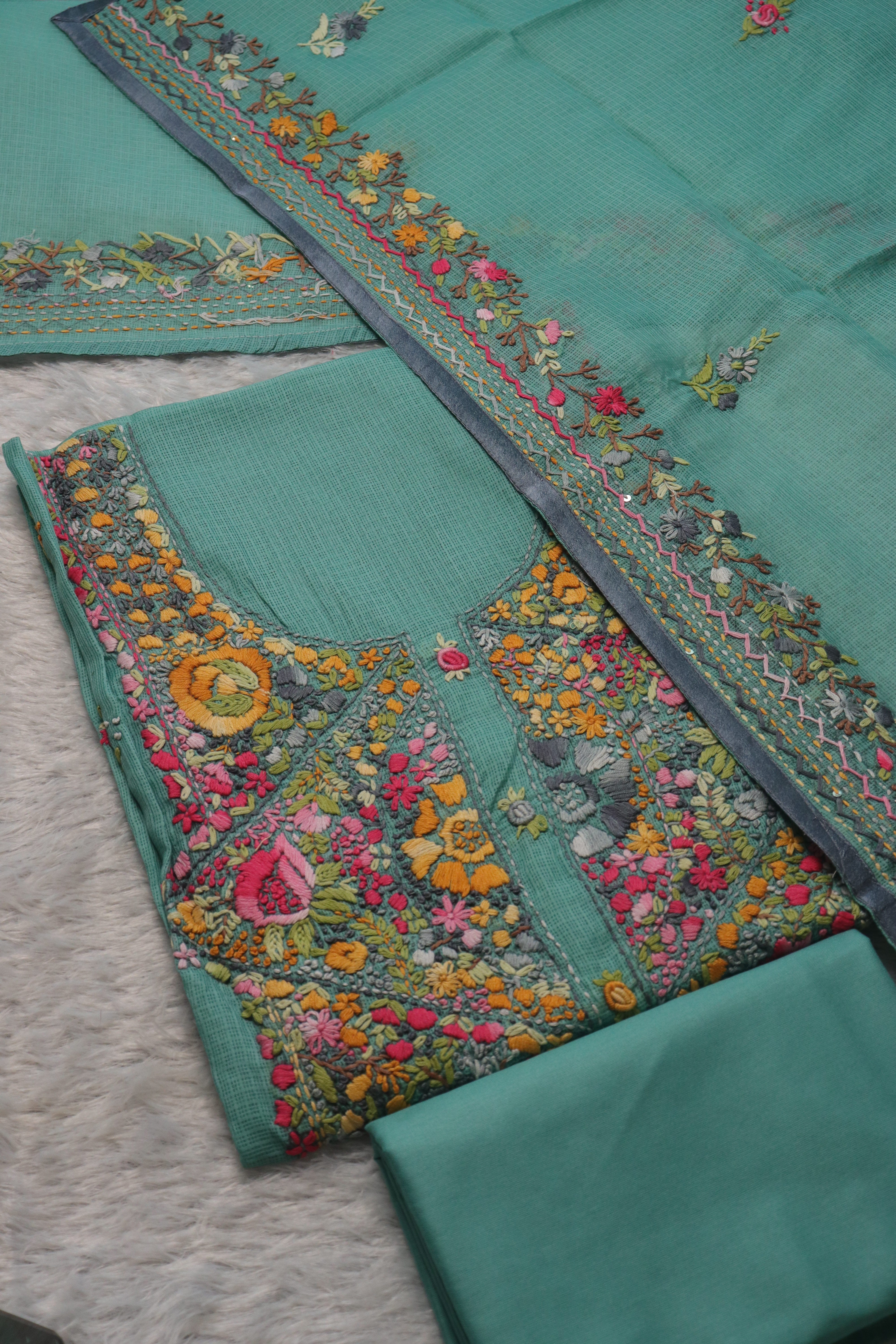 Sage Green Neck Highlight Kurta Set