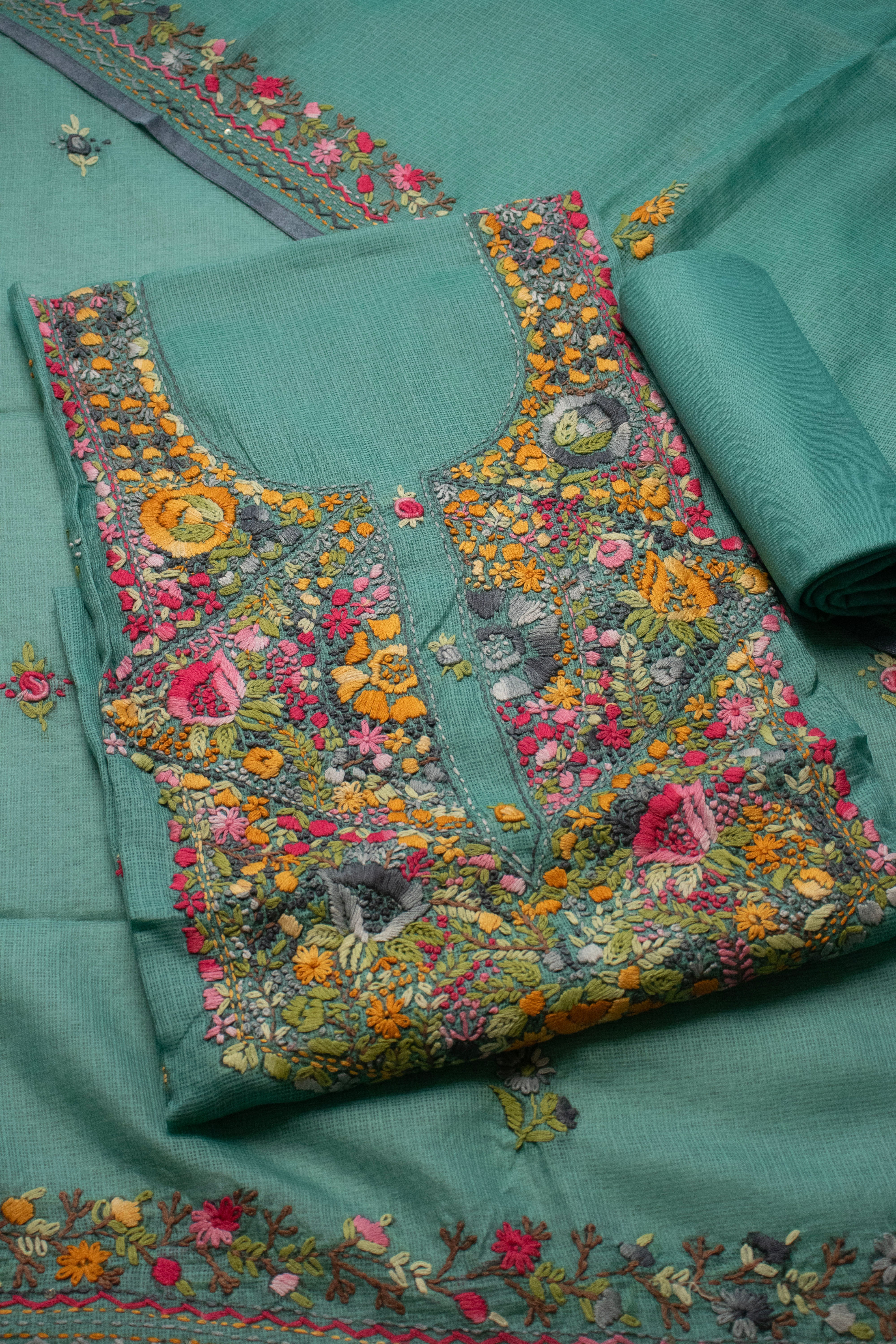 Sage Green Neck Highlight Kurta Set