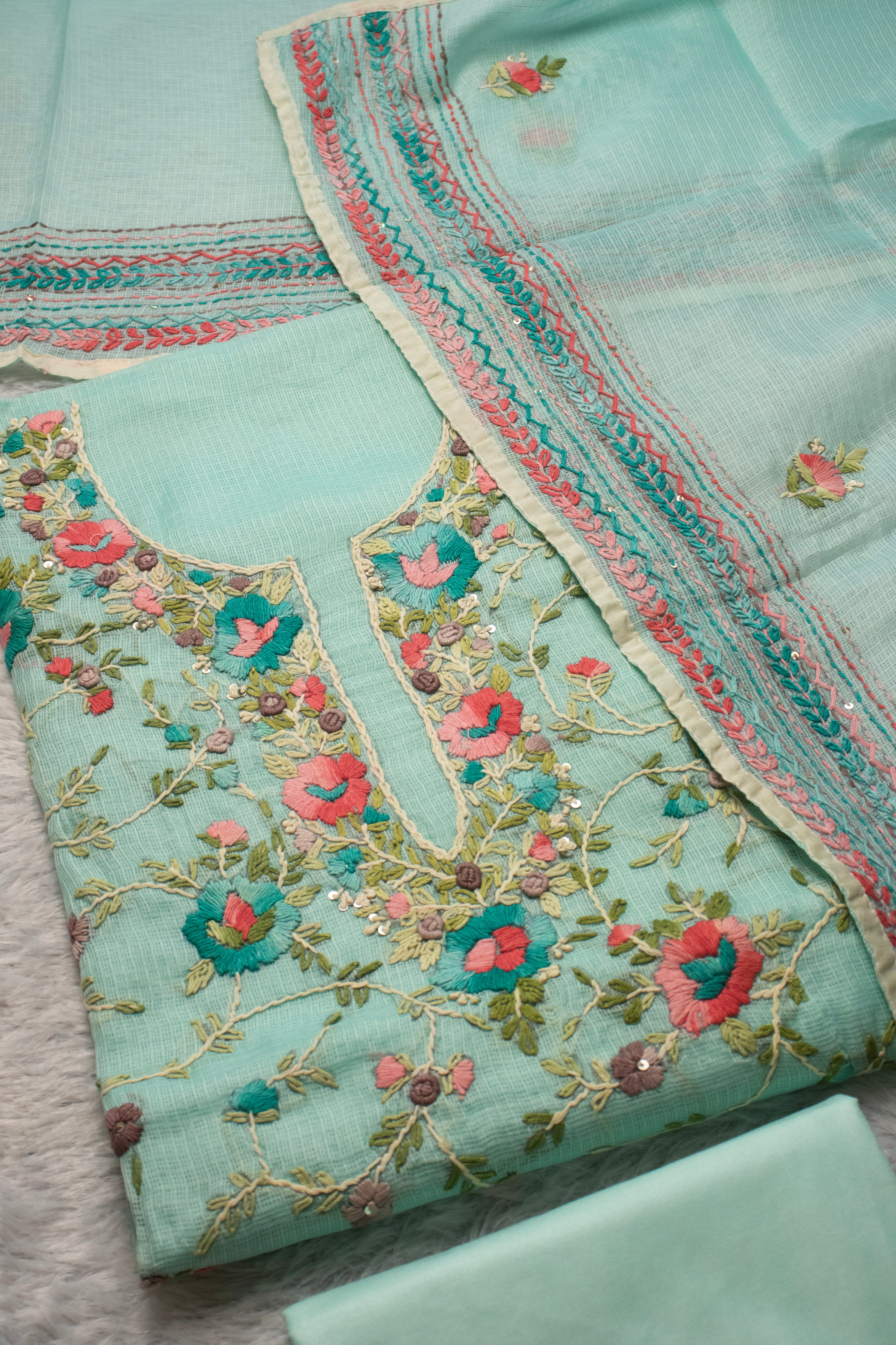 Aqua Blossom Veil Kurta Set