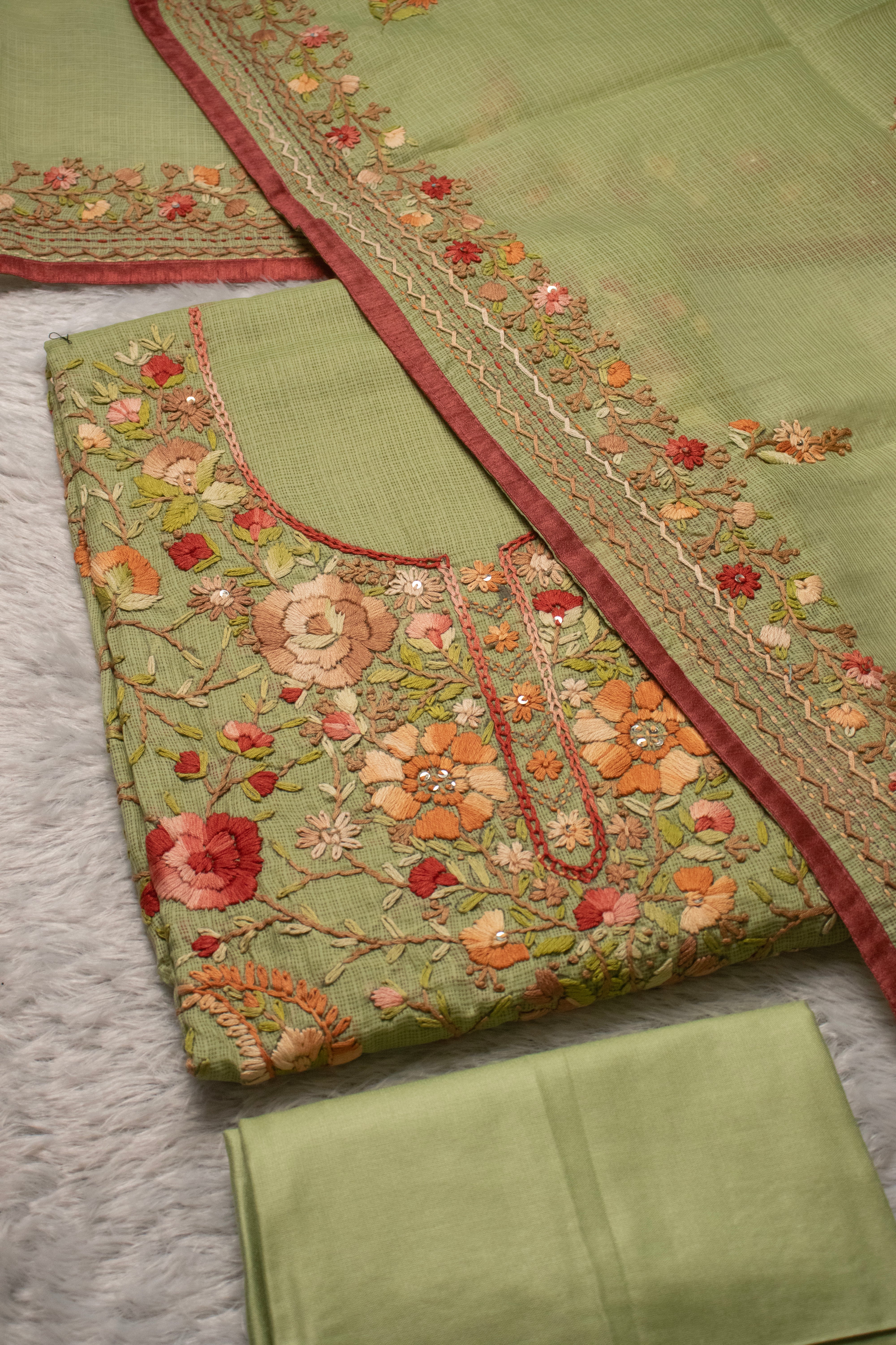 Amber Radiance Hand Embroidered Suit (Unstitched)