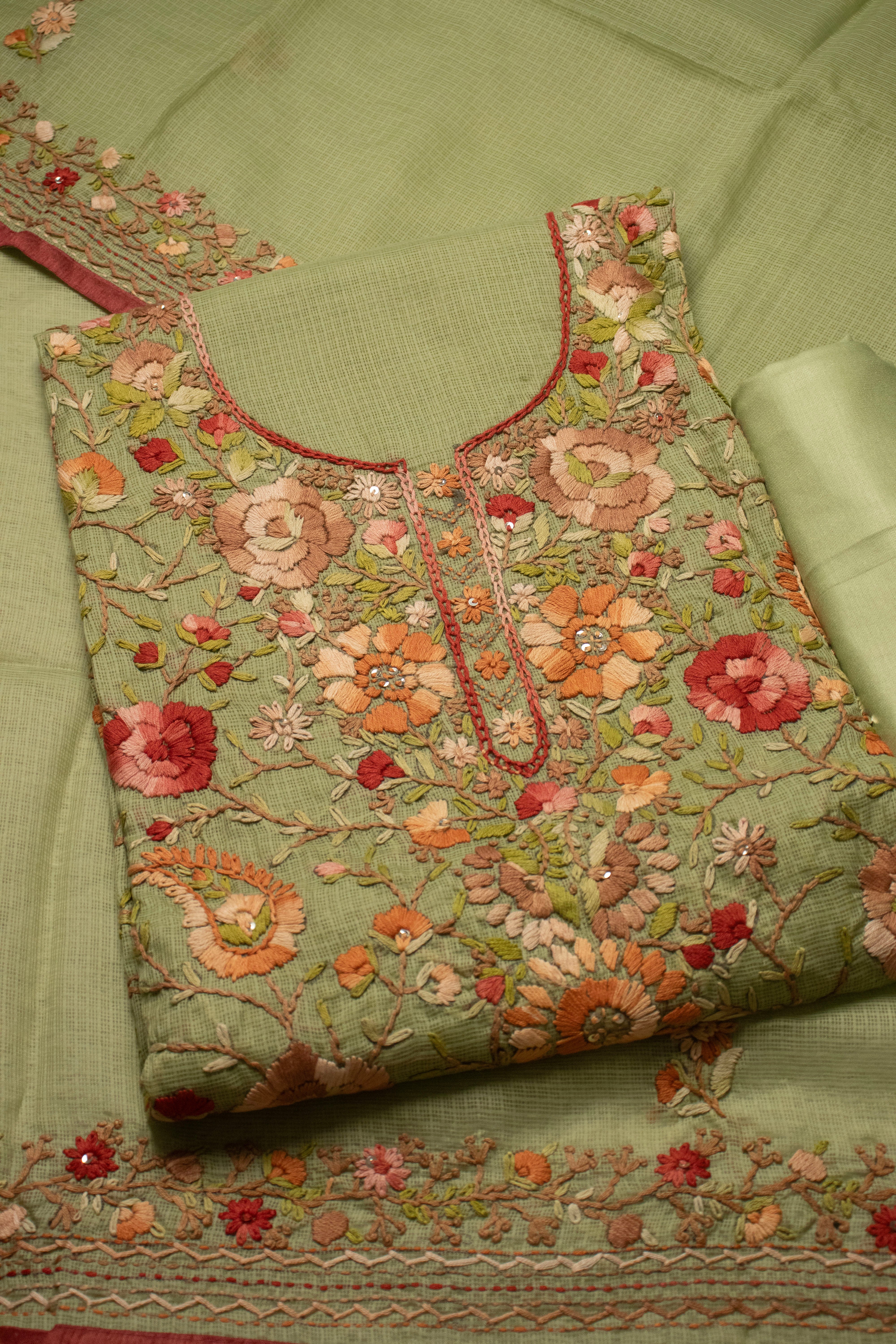 Amber Radiance Hand Embroidered Suit (Unstitched)