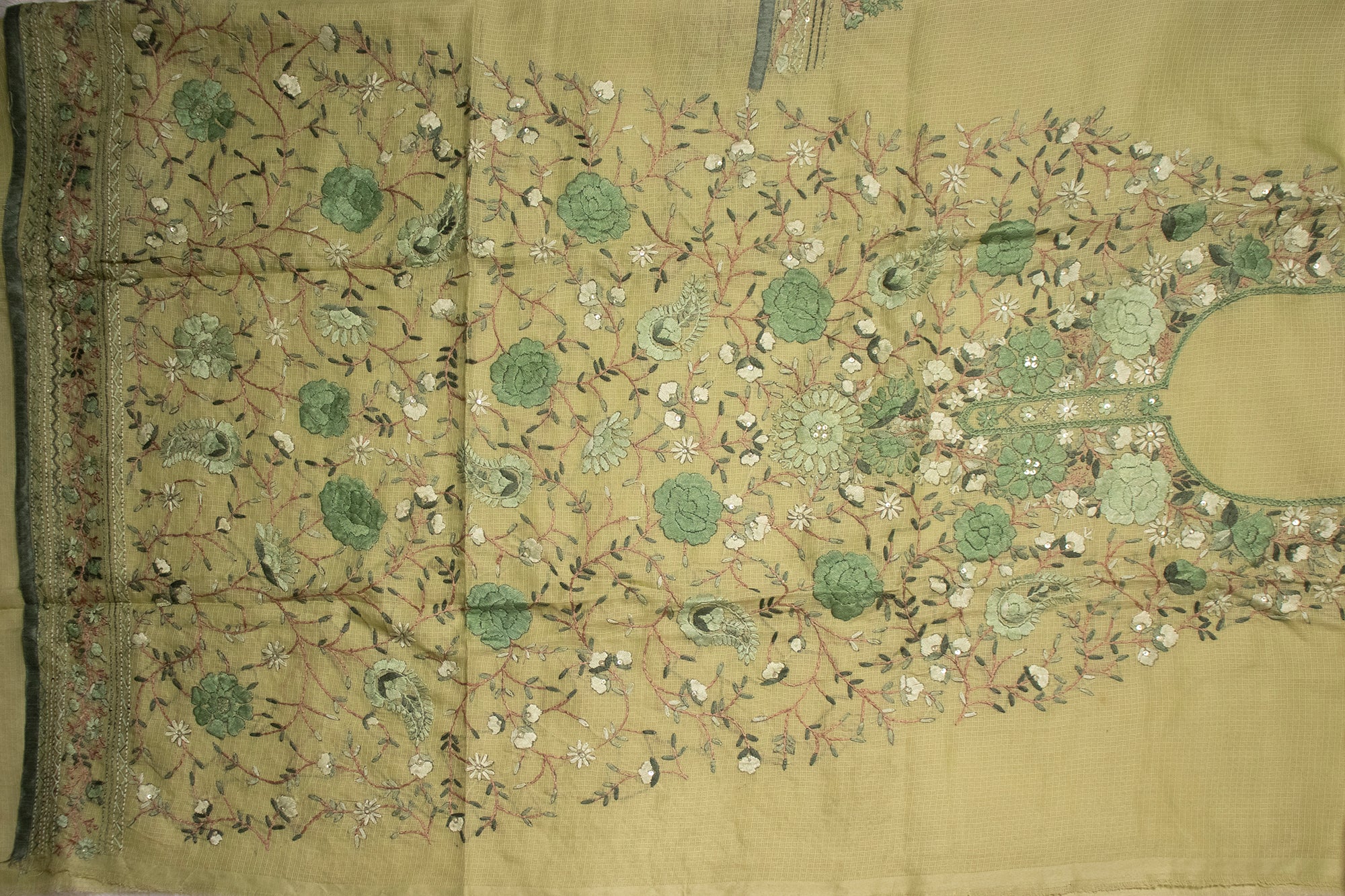 Pistachio Floral Jaal Embroidered Suit Set (Unstitched)
