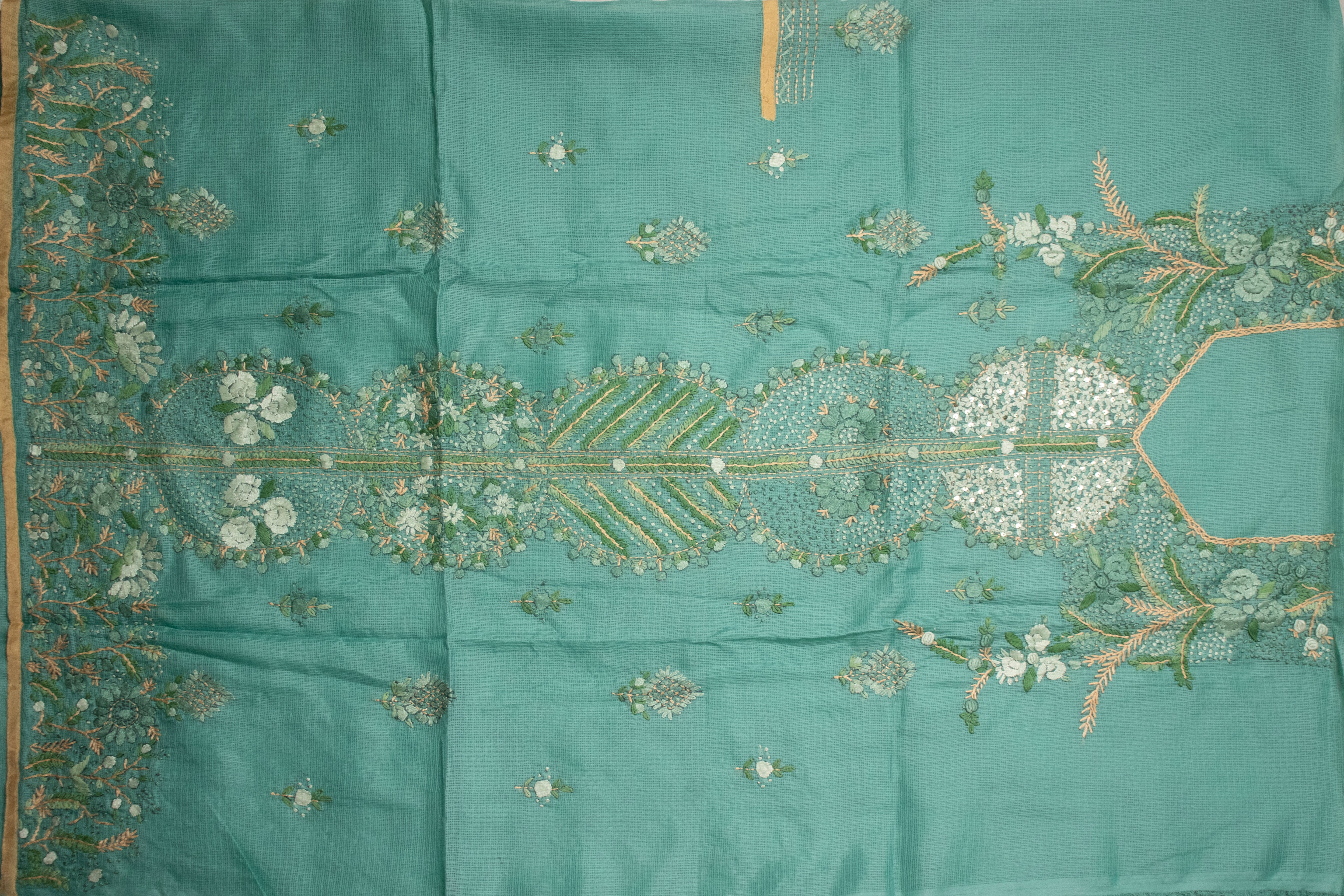 Jade Green Threadwork Floral