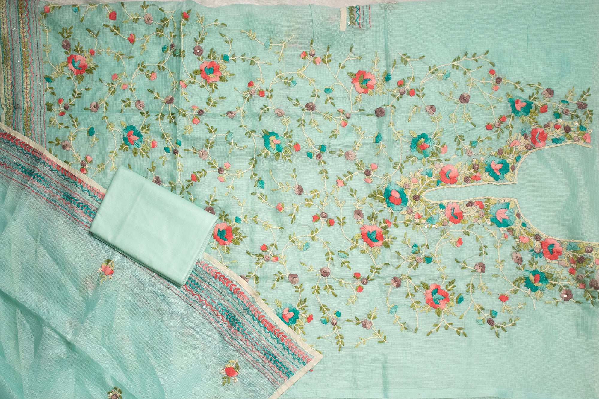 Aqua Blue Garden Jaal Kurta Set