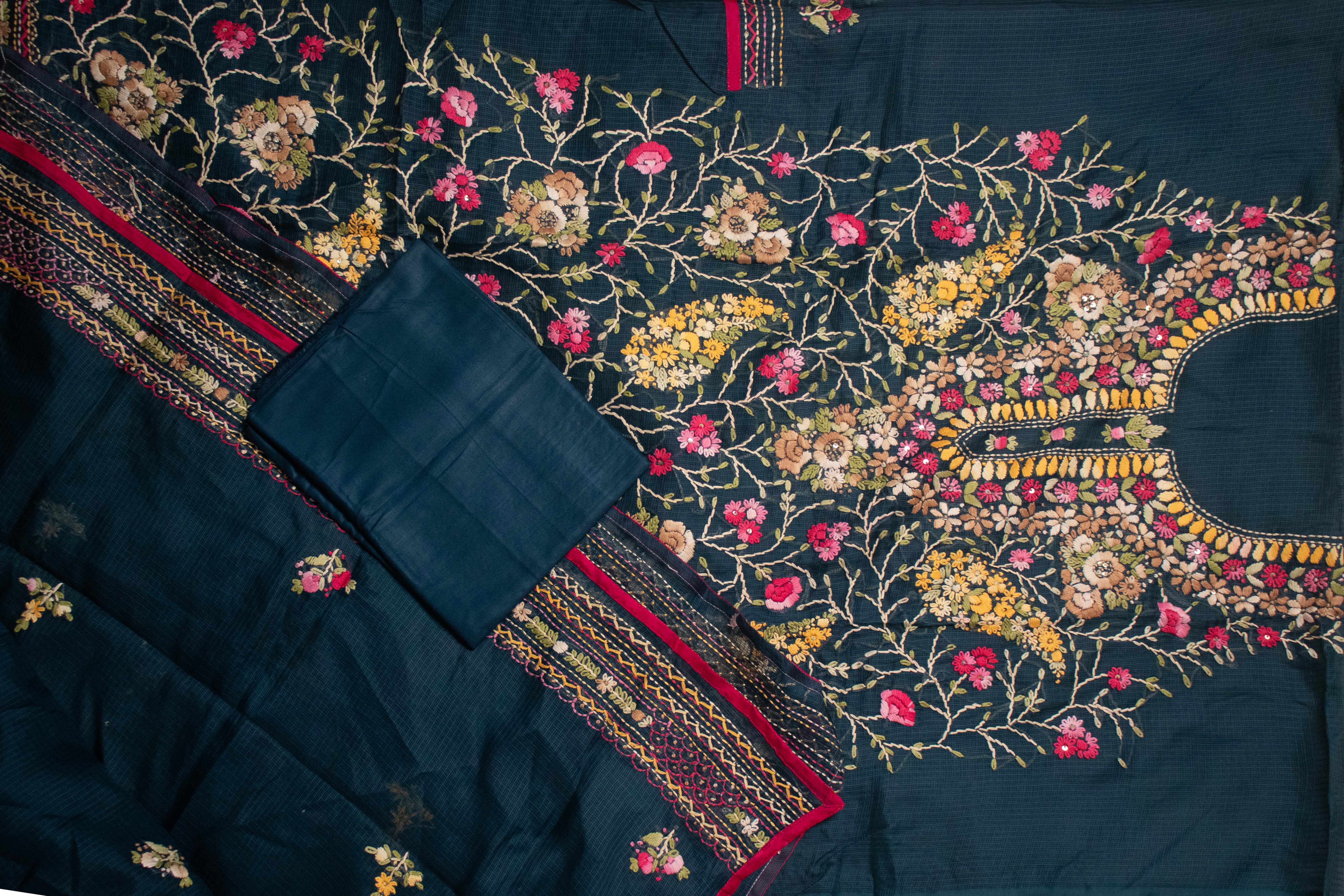 Deep Blue Vertical Garden Kurta Set