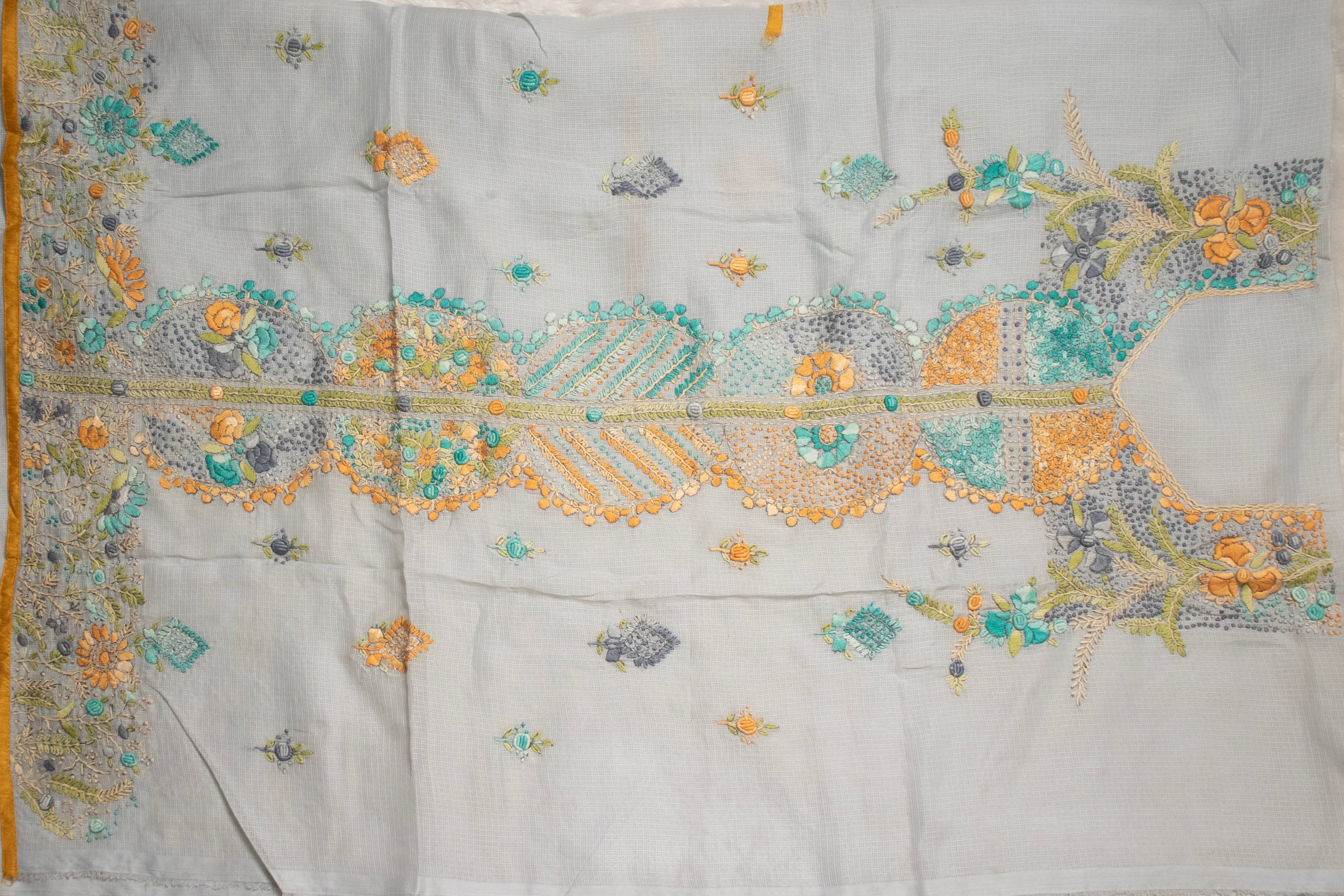 Powder Blue Floral Panel Kurta Set