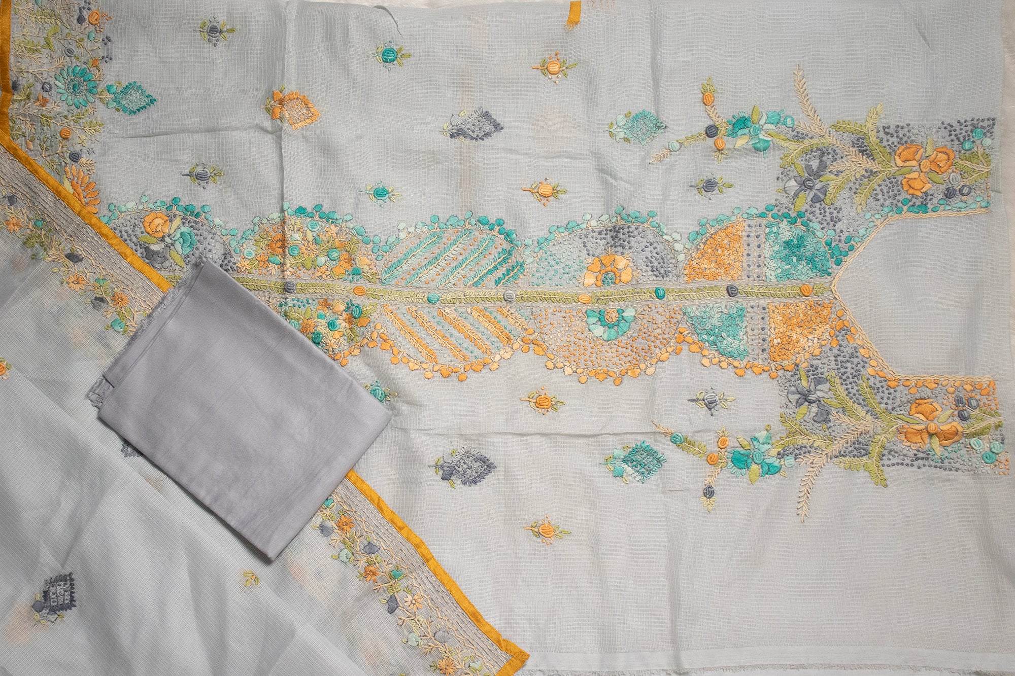 Powder Blue Floral Panel Kurta Set