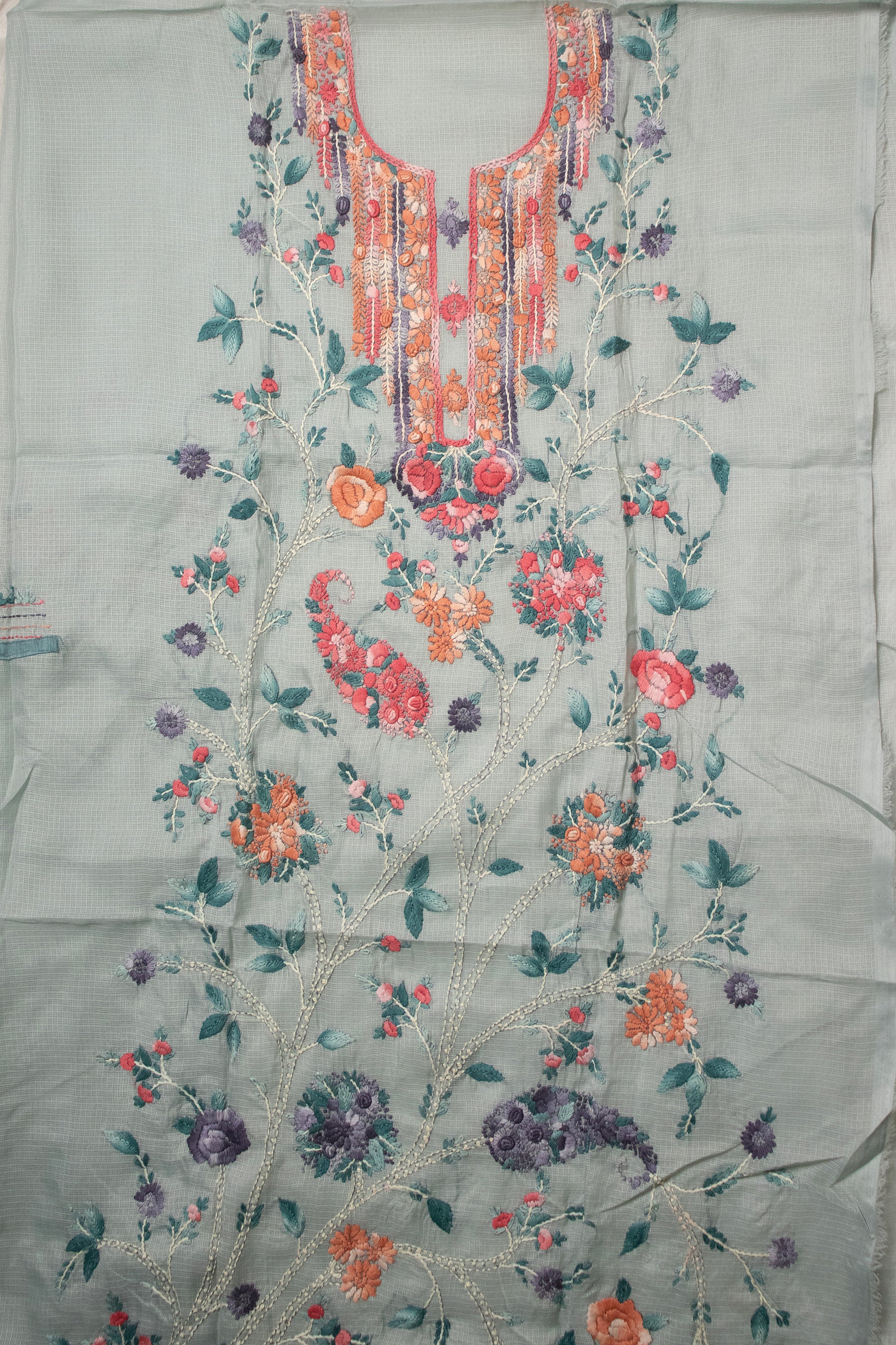 Icy Aqua Paisley Jaal Suit (Unstitched)