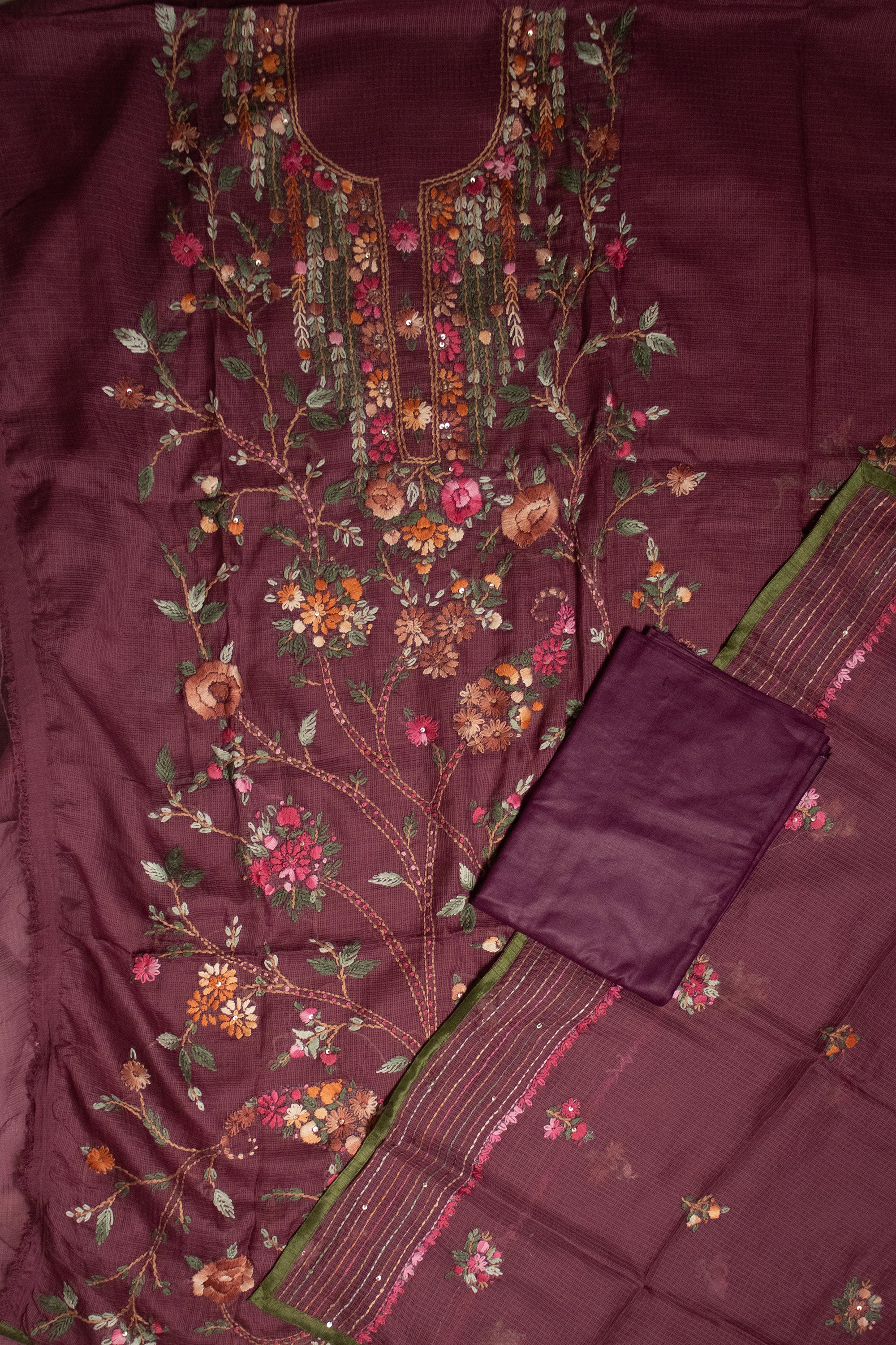 Wine Vineyard Bloom Kurta Set (Unstitched)