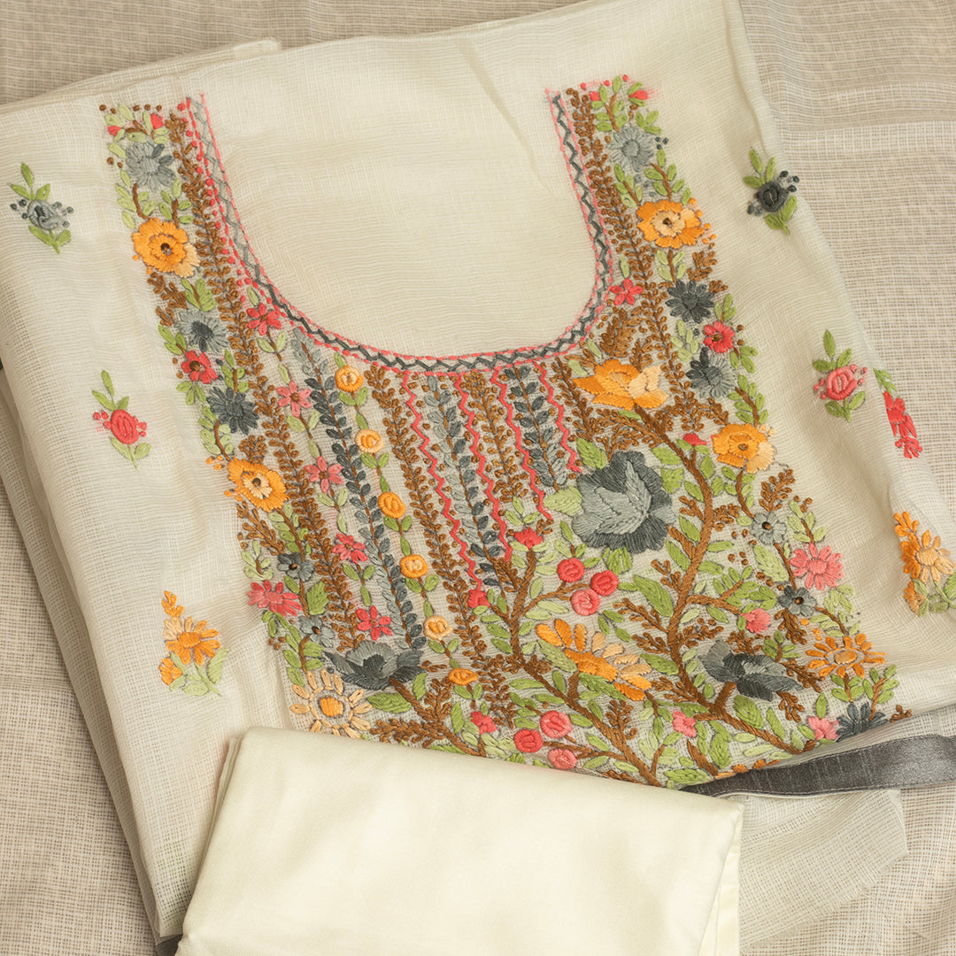 Ivory Meadow Multicolour Threadwork Suit Set