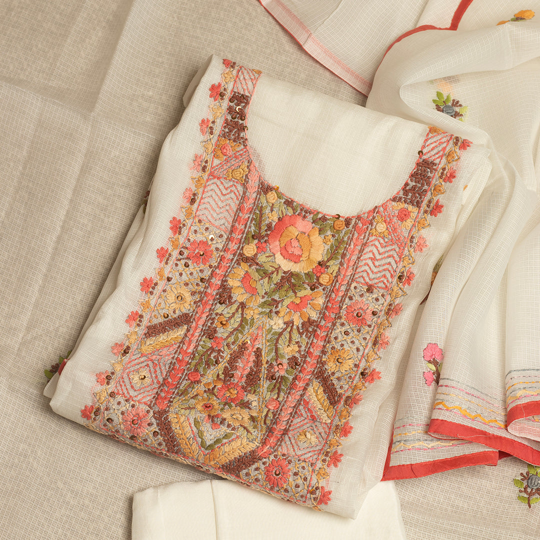 guluband neckline embroidered white unstitched suit