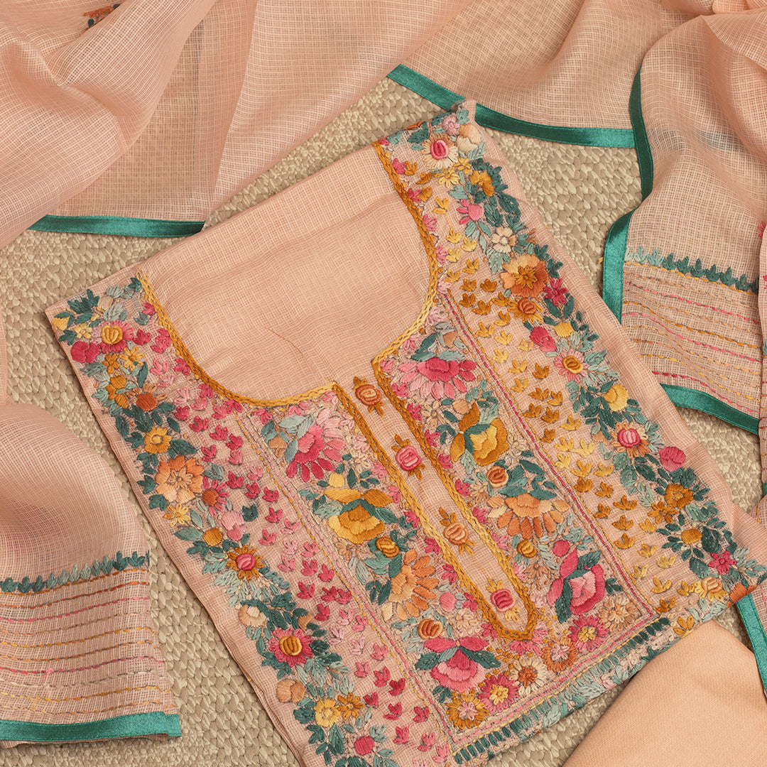 Guluband neckline embroidered Peach unstitched Suit Set