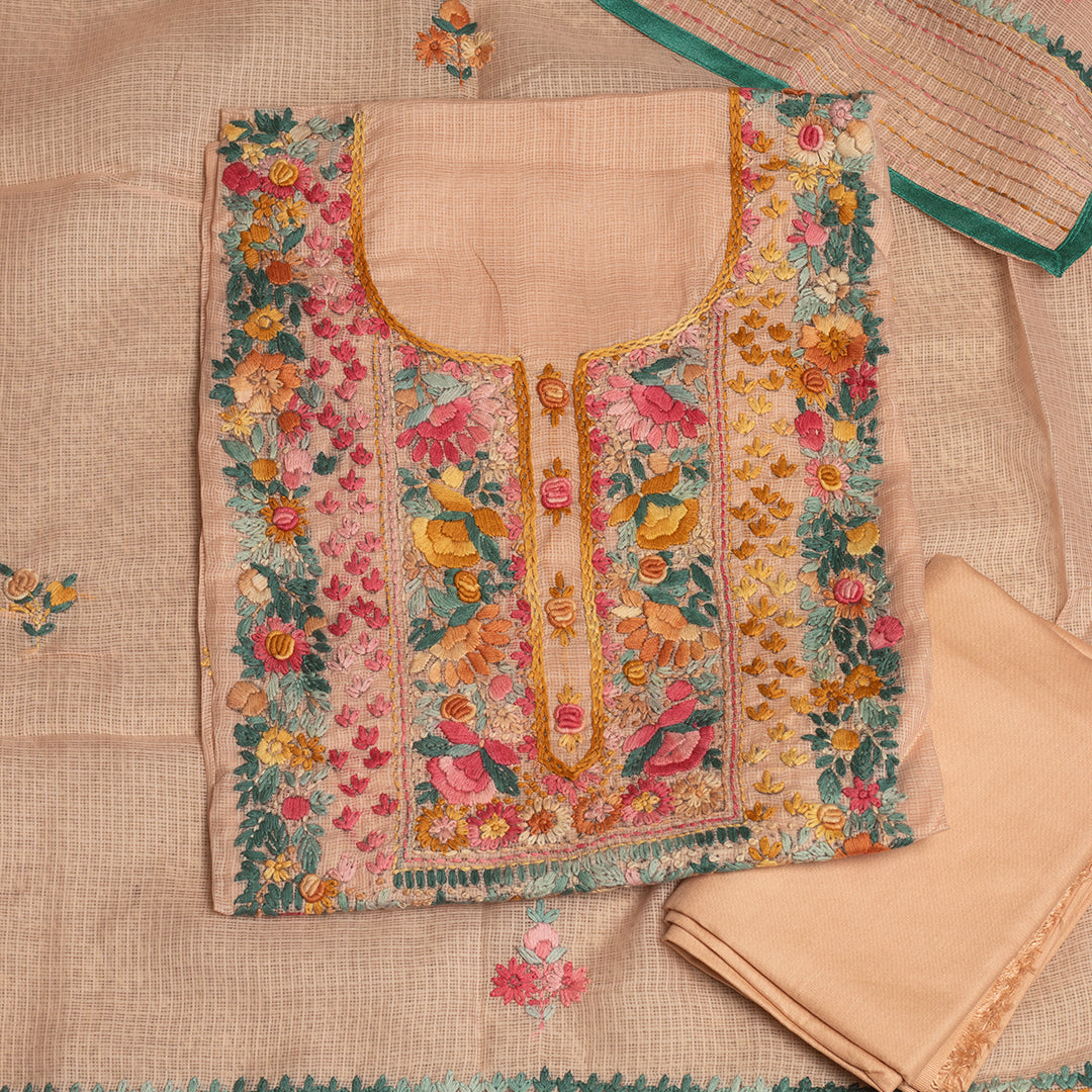 Guluband neckline embroidered Peach unstitched Suit Set
