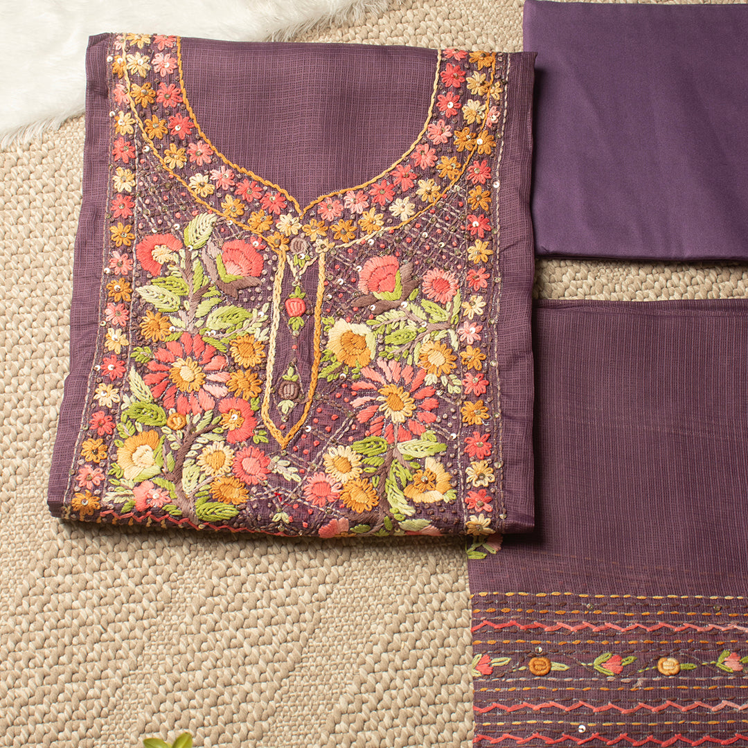 guluband neckline embroidered Jamuni unstitched suit