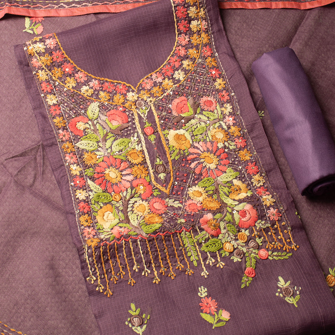 guluband neckline embroidered Jamuni unstitched suit