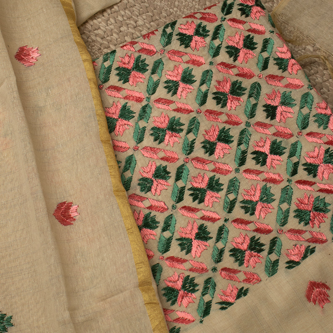 Sindhi Kadhai embroidered multicoloured unstitched suit