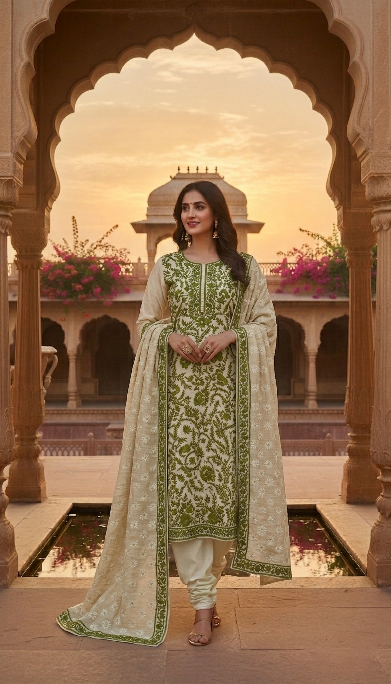 Bloom Jaal Muslin Aari Embroidered Suit Set