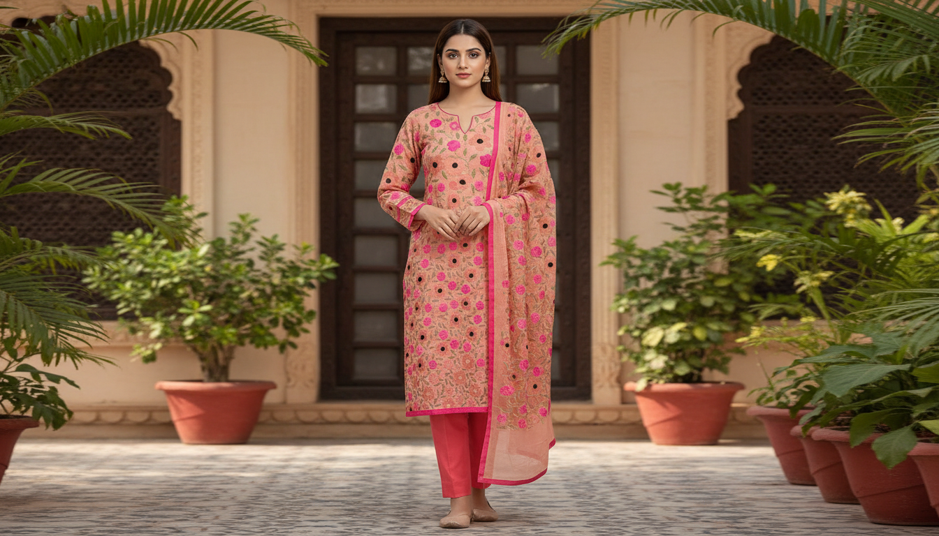 Sunset Peach Floral Jaal