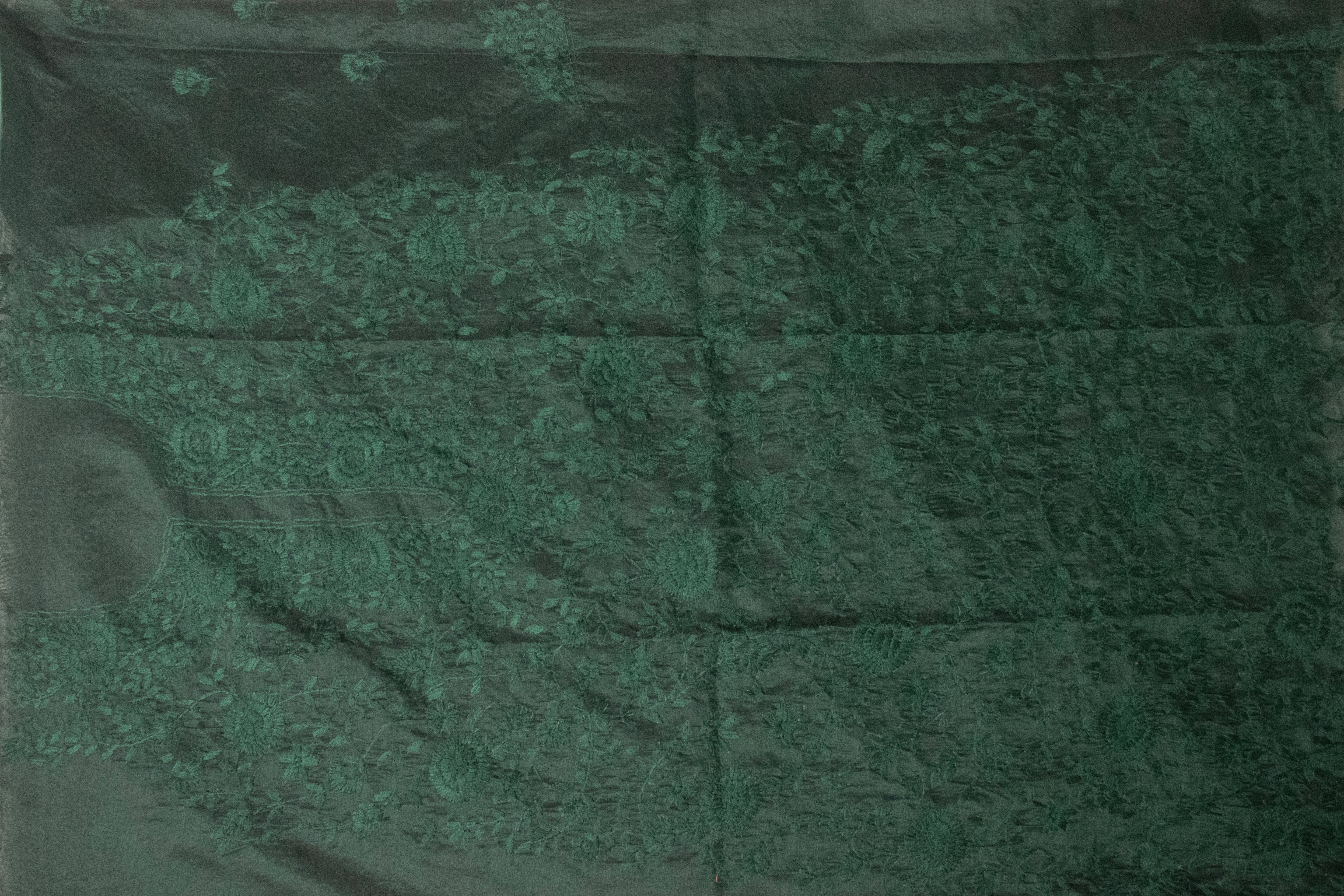 Emerald green self floral chanderi cotton embroidered unstitched suit set