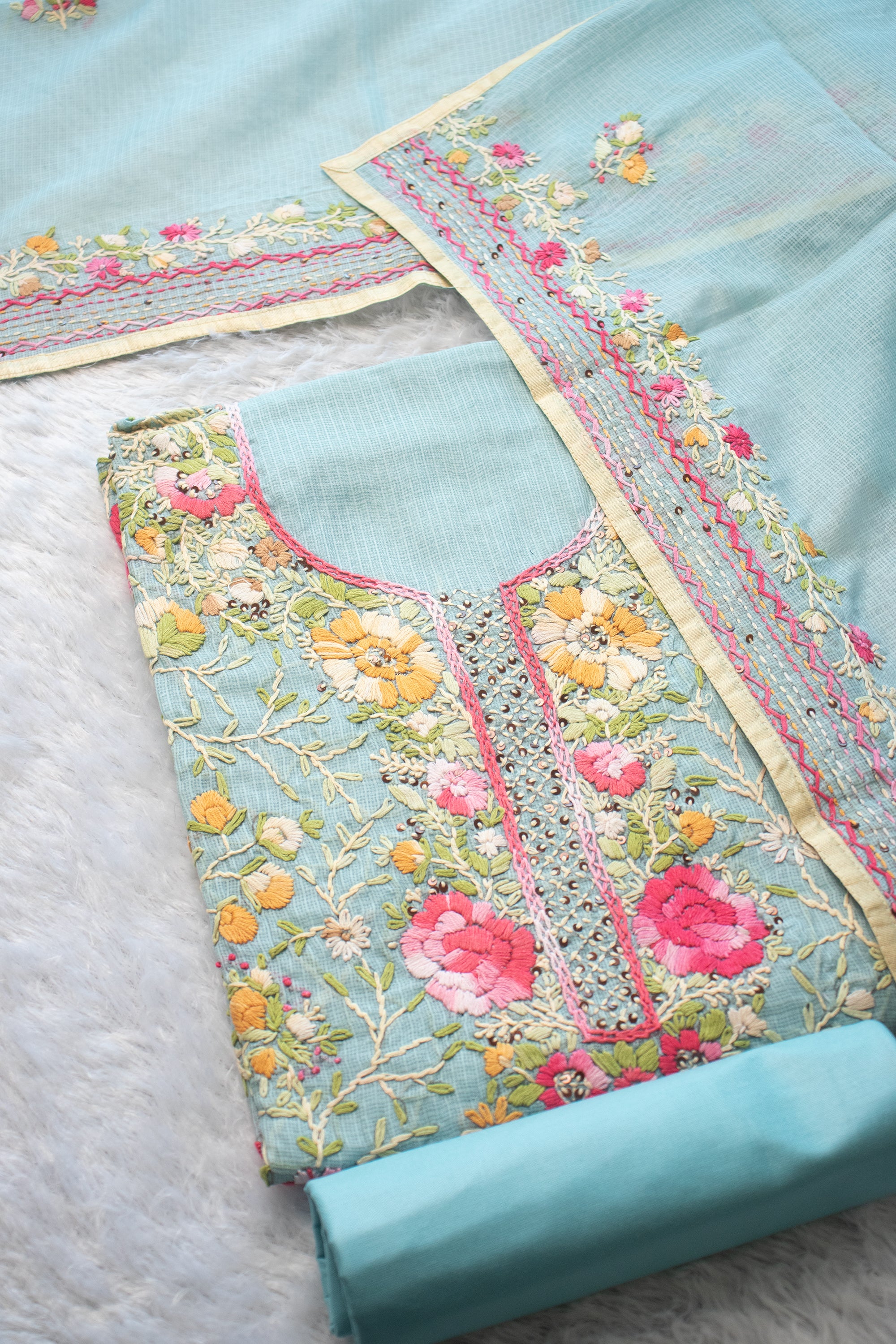 Powder Blue Royal Bloom Kurta Set