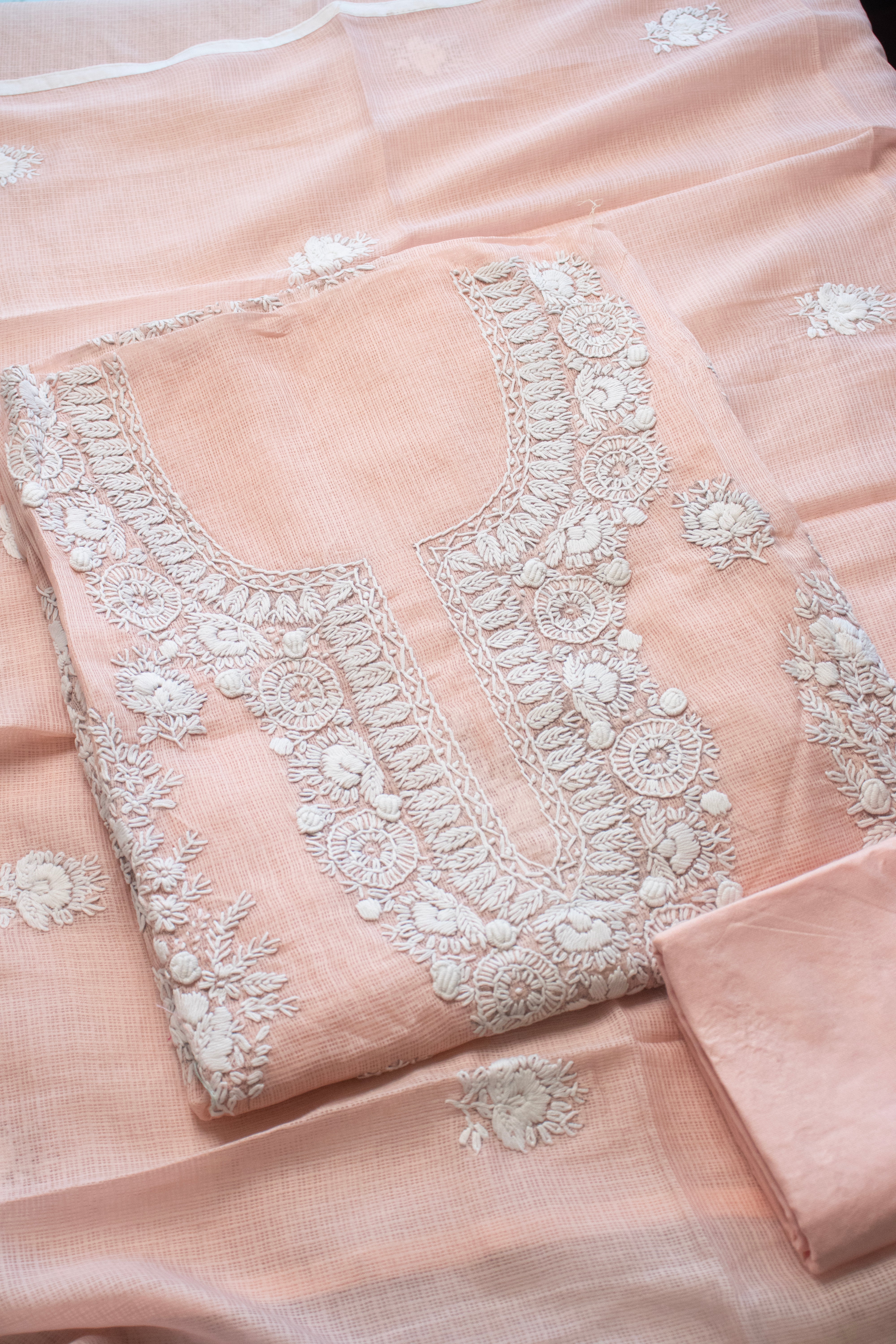 Peach Petal Aari Embroidered Suit (Unstitched)
