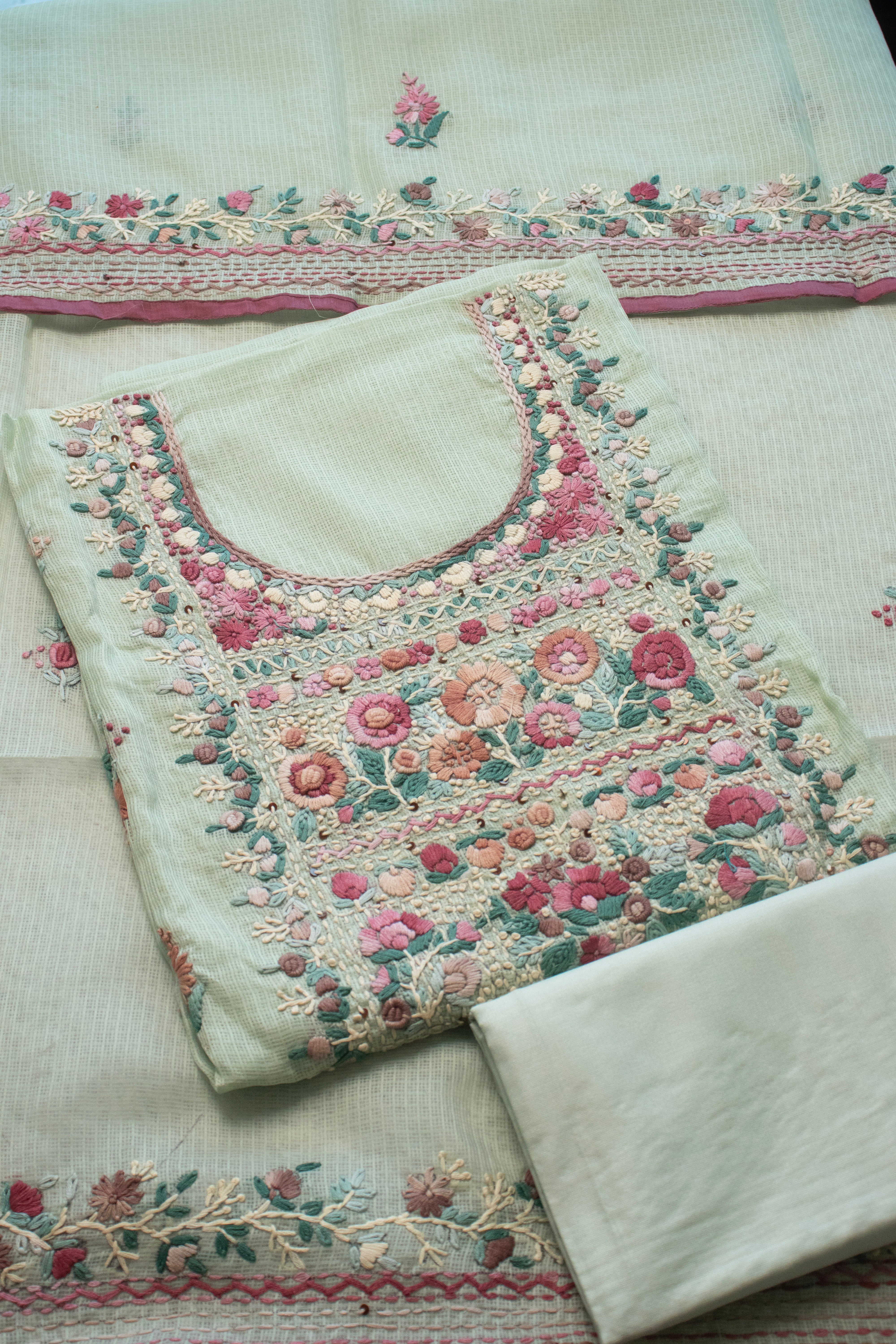 Sage Gardenia Aari Embroidered Suit Set (Unstitched)